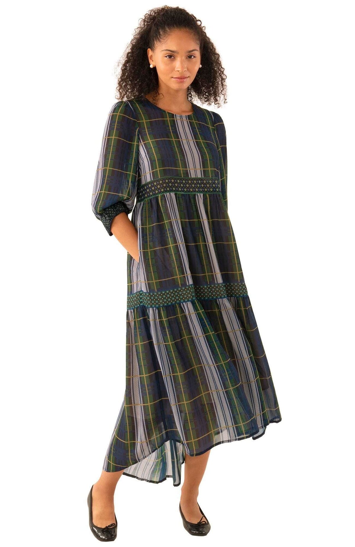 Peasant Midi/Maxi Dress - Campbell Plaid - Final Sale Green