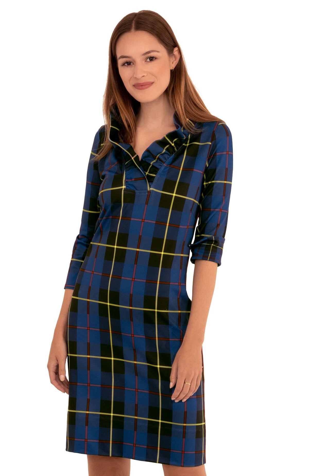 Jersey Ruffneck Dress - Plaidly Cooper - Final Sale Navy Multi