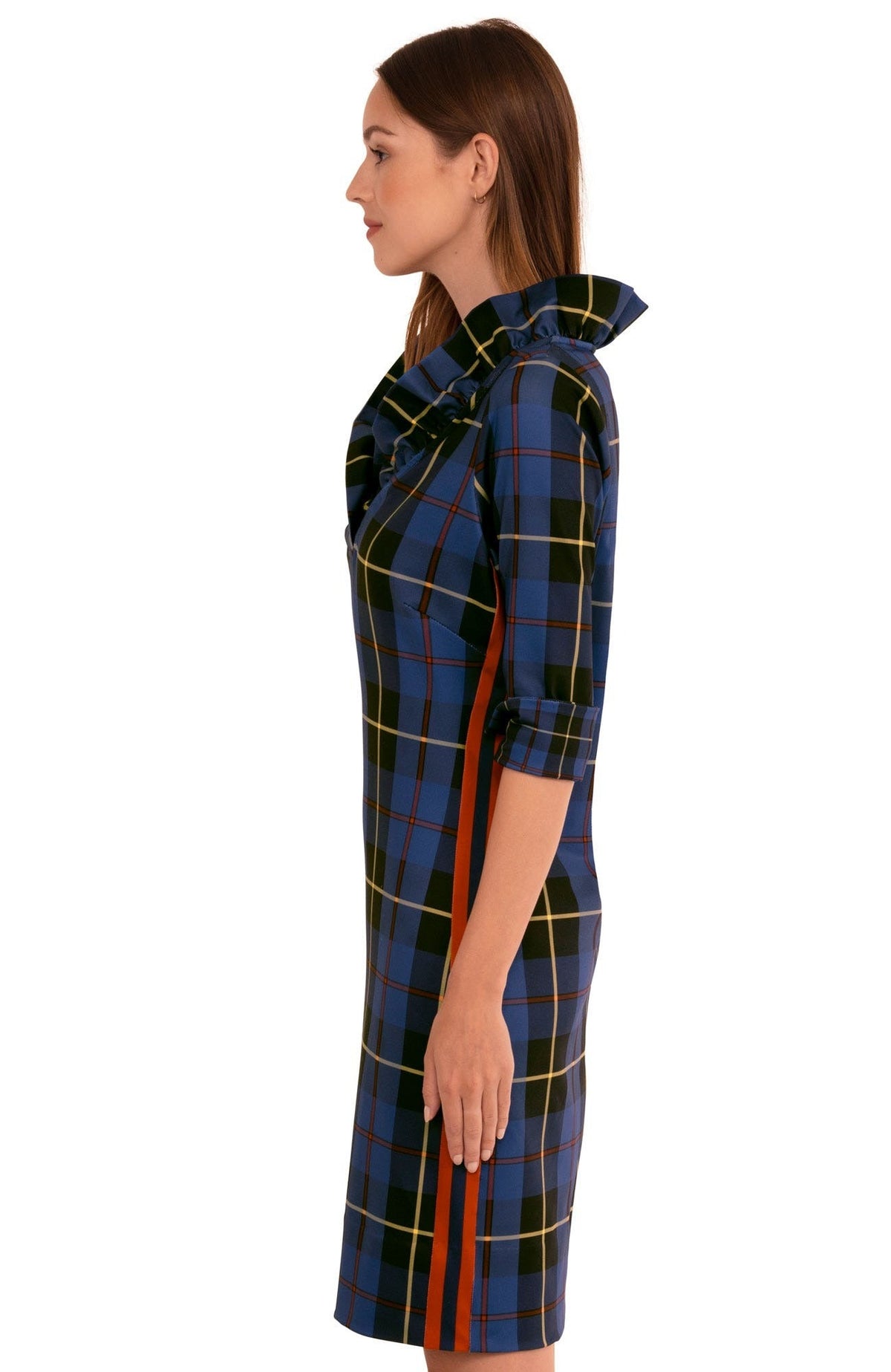 Jersey Ruffneck Dress - Plaidly Cooper - Final Sale Navy Multi