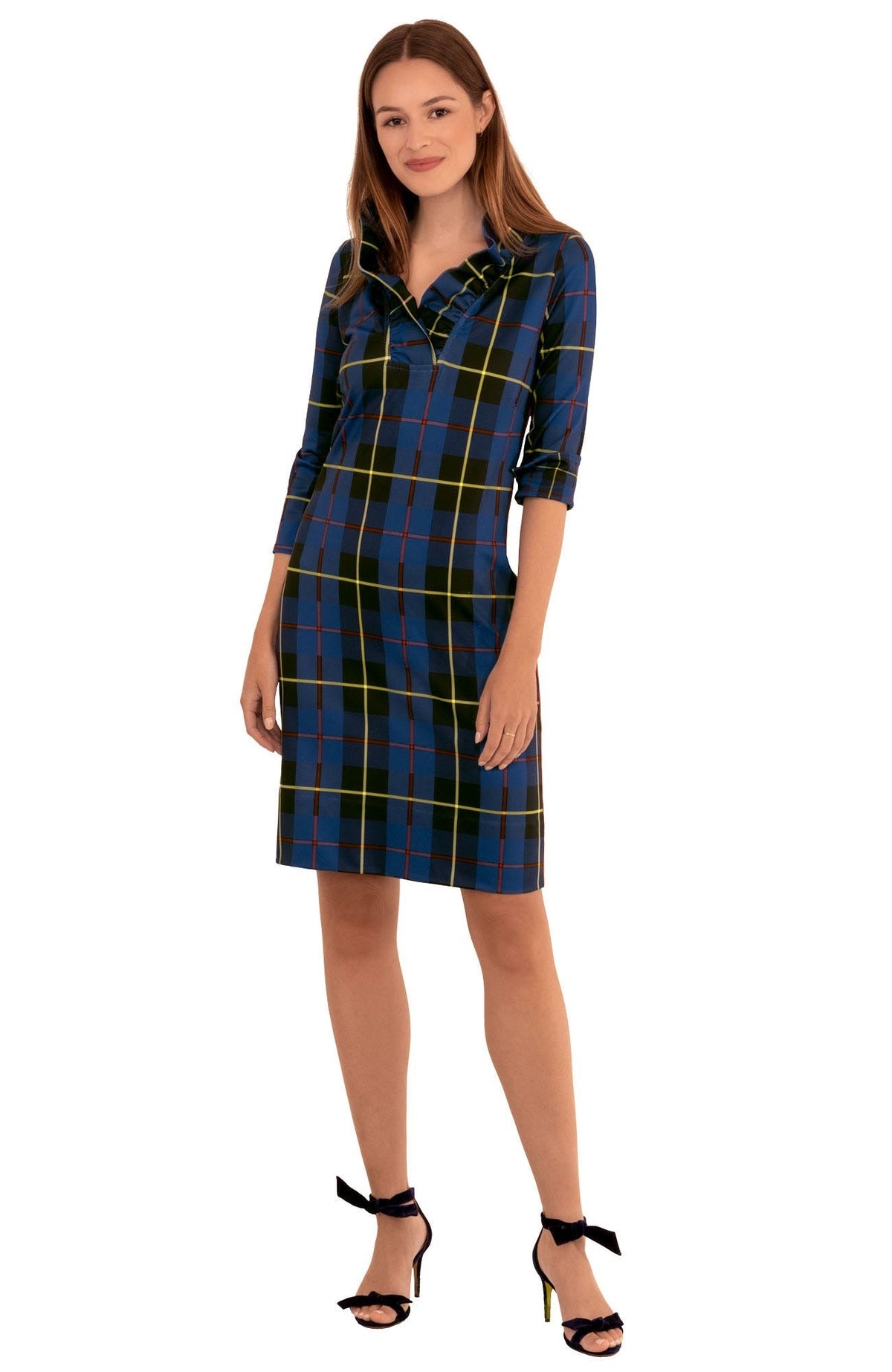 Jersey Ruffneck Dress - Plaidly Cooper - Final Sale Navy Multi