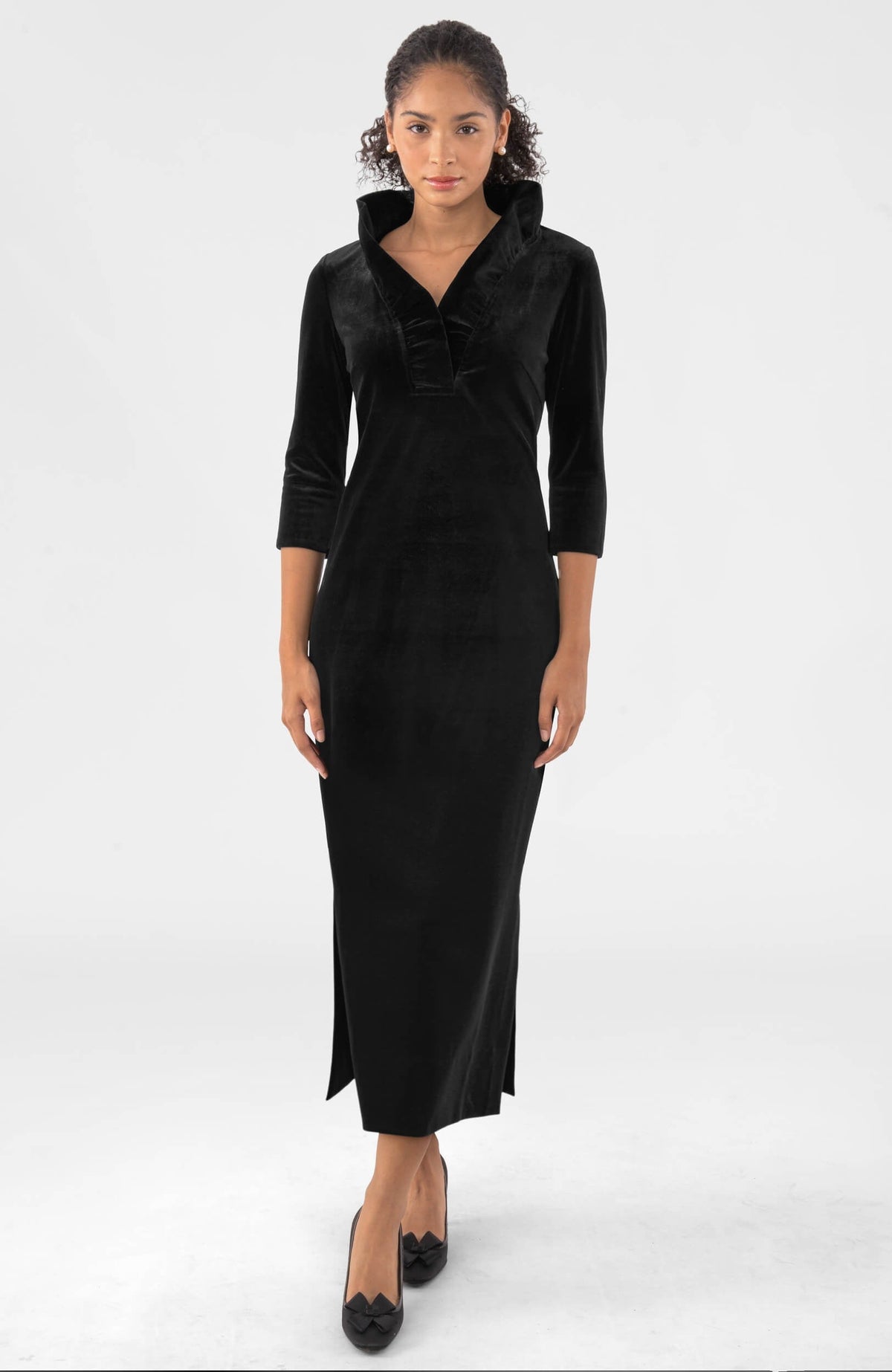 Ruffneck Midi Maxi Dress- Silky Velvet Black