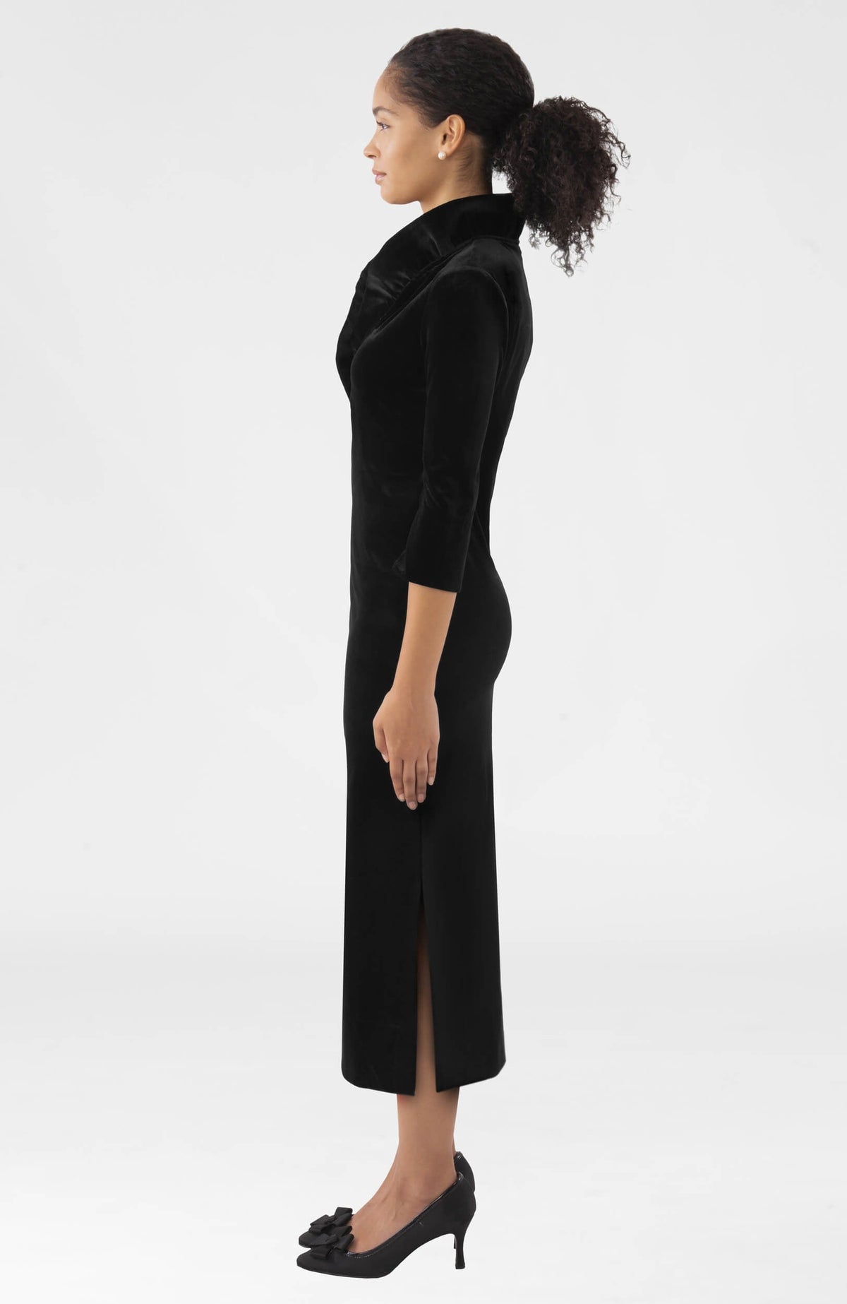 Ruffneck Midi Maxi Dress- Silky Velvet Black