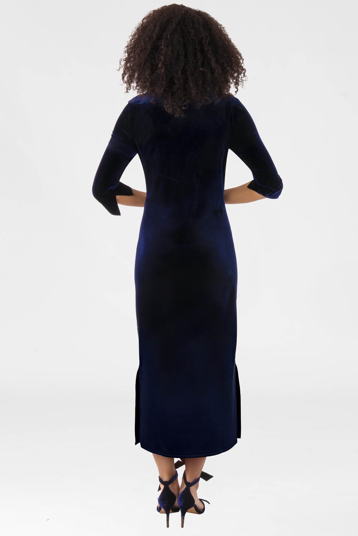 Ruffneck Midi Maxi Dress- Silky Velvet Navy