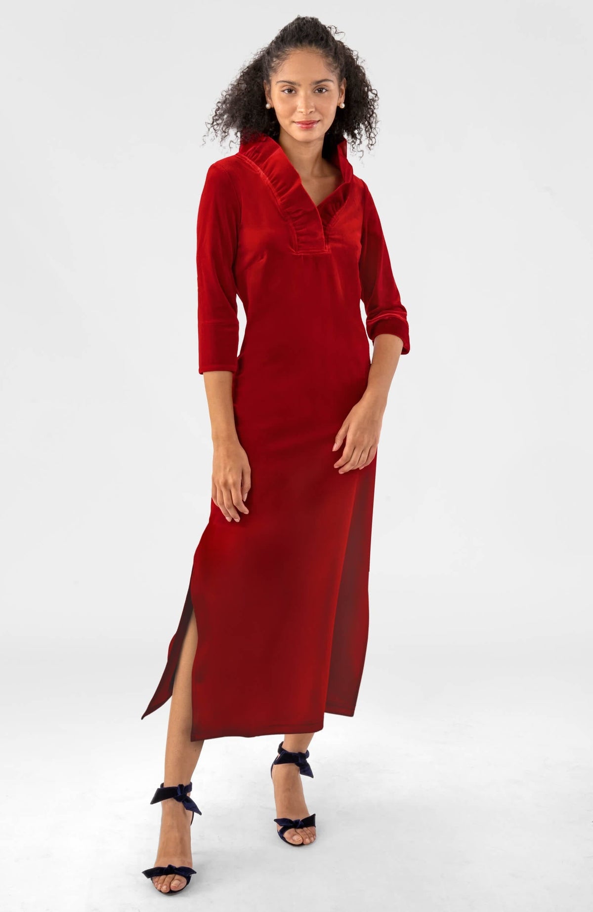 Ruffneck Midi Maxi Dress- Silky Velvet Crimson