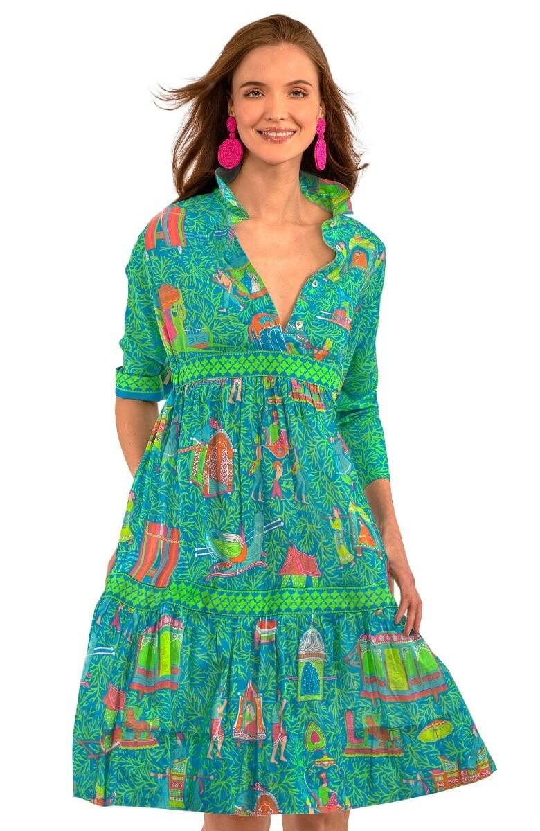 Cotton Tear It Up Dress - Palanquin Party Turquoise