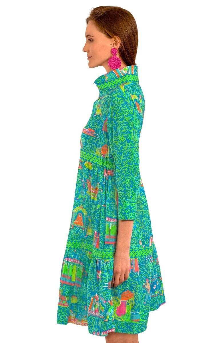 Cotton Tear It Up Dress - Palanquin Party Turquoise