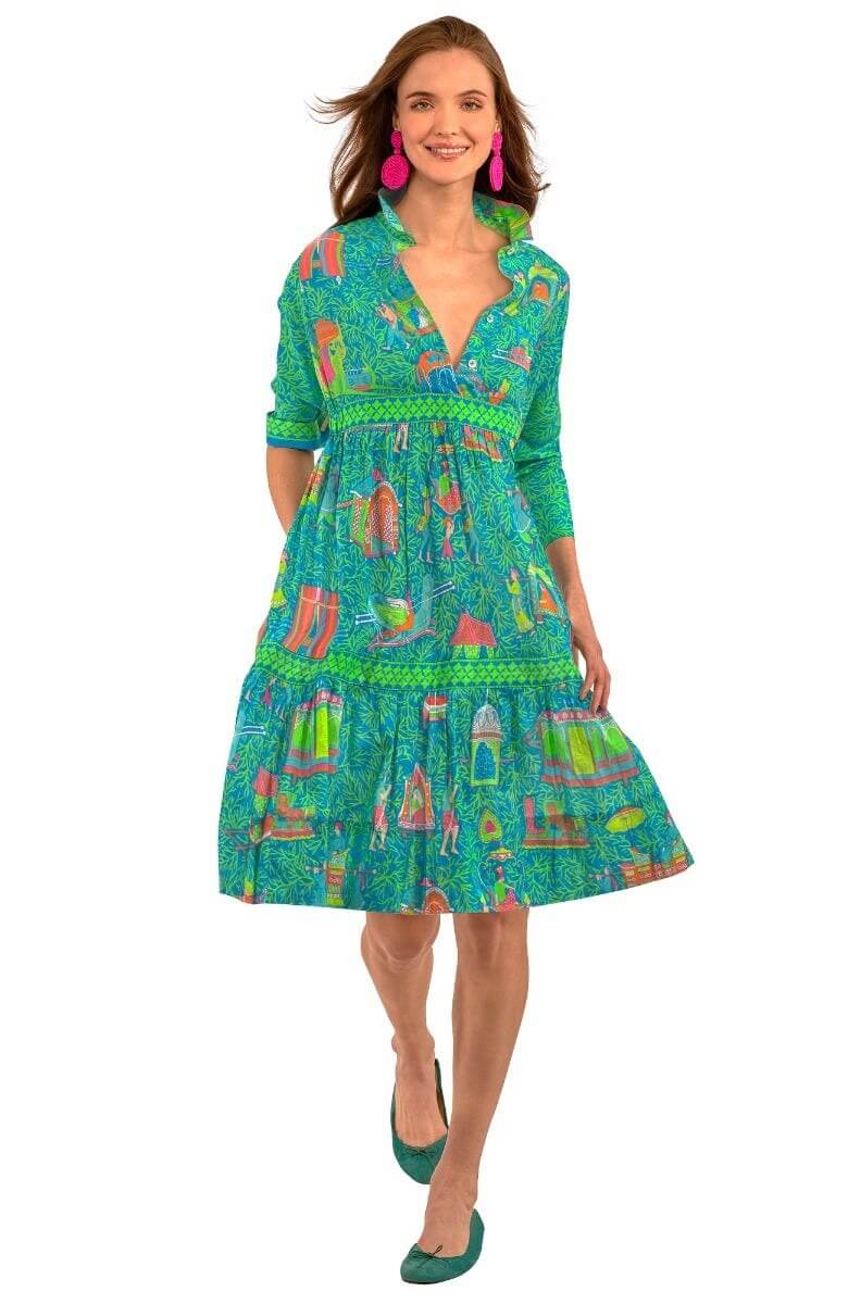 Cotton Tear It Up Dress - Palanquin Party Turquoise