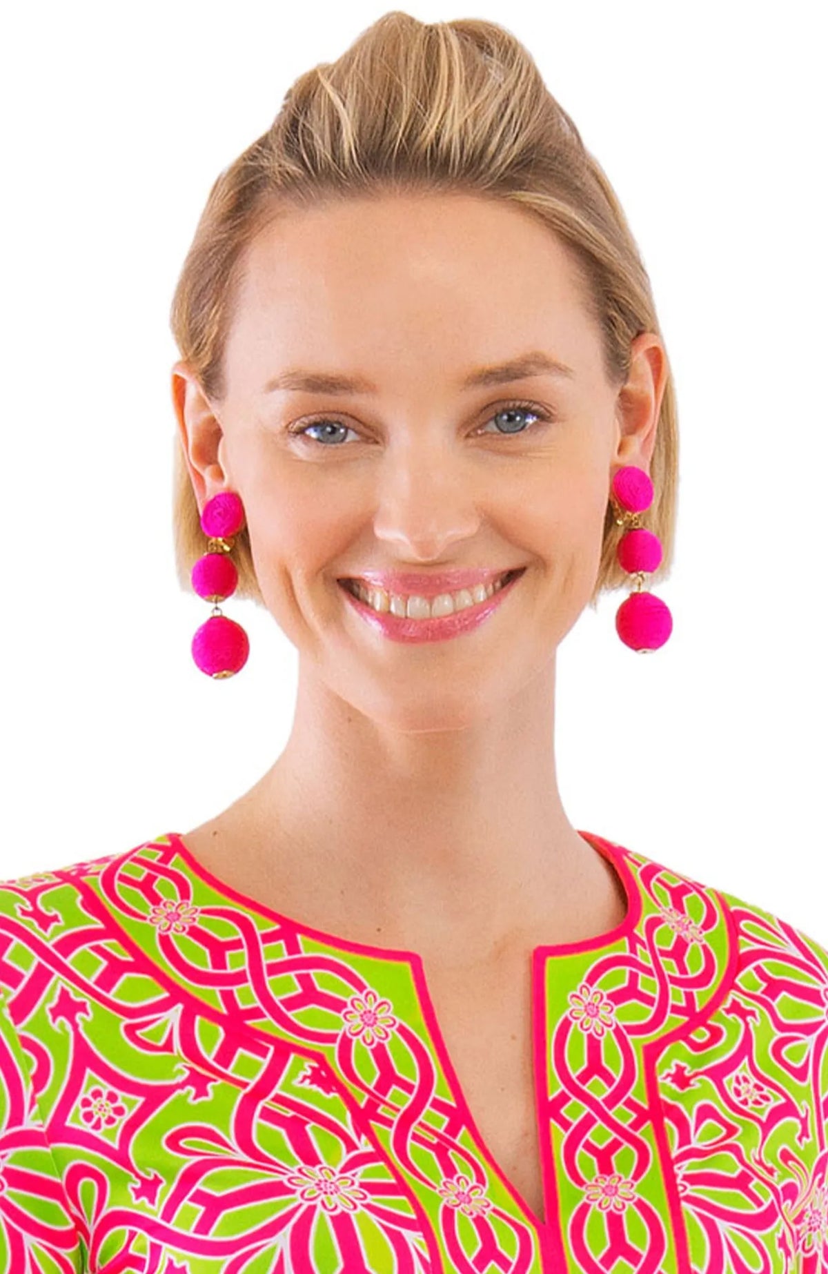 3-Drop Earrings - Durban Pink One Size