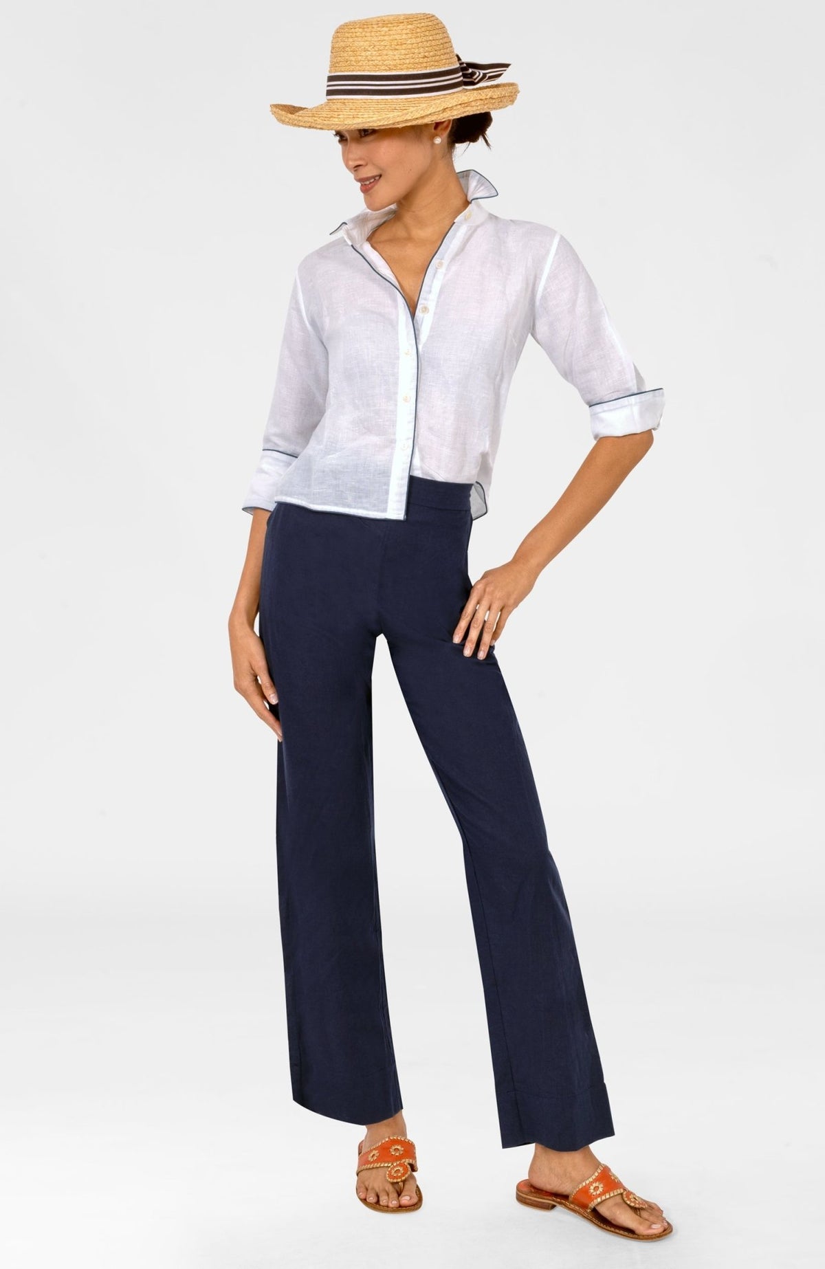 Effortless Top - Linen White Navy