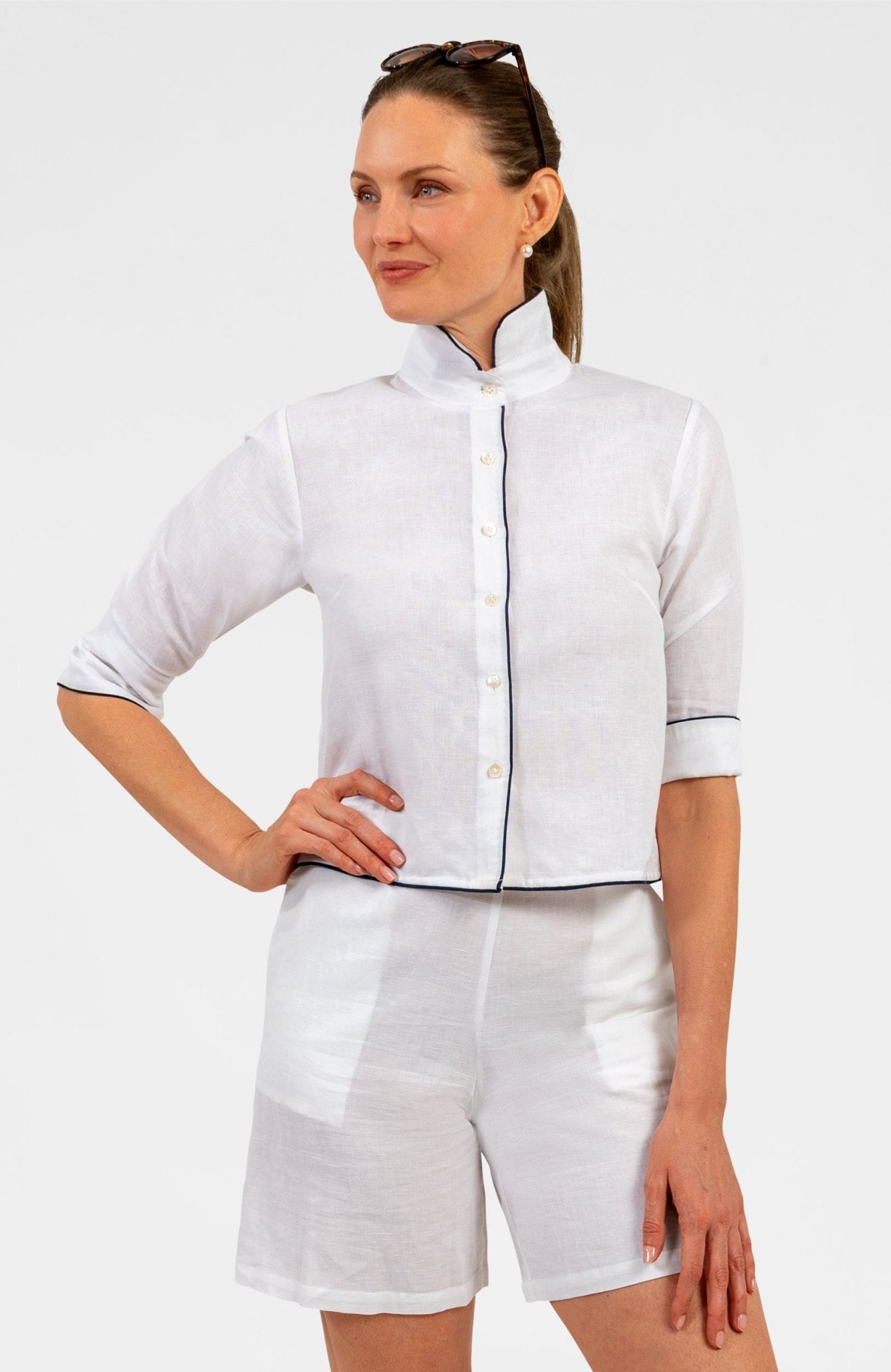 Effortless Top - Linen White Navy