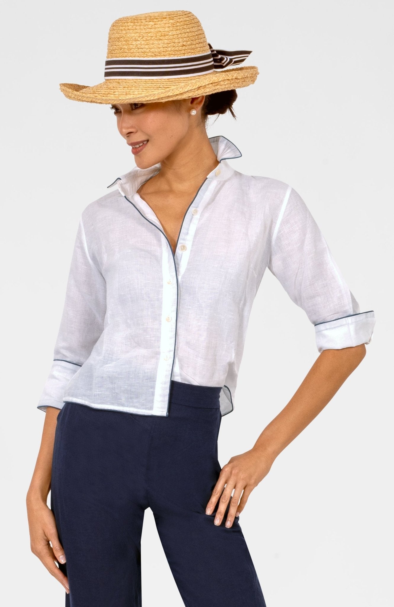Effortless Top - Linen White Navy