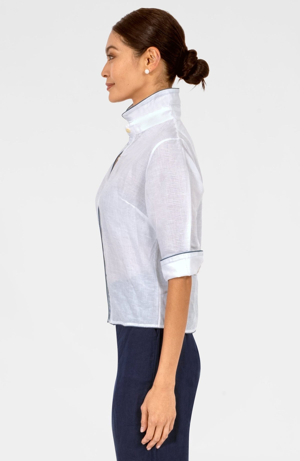 Effortless Top - Linen White Navy