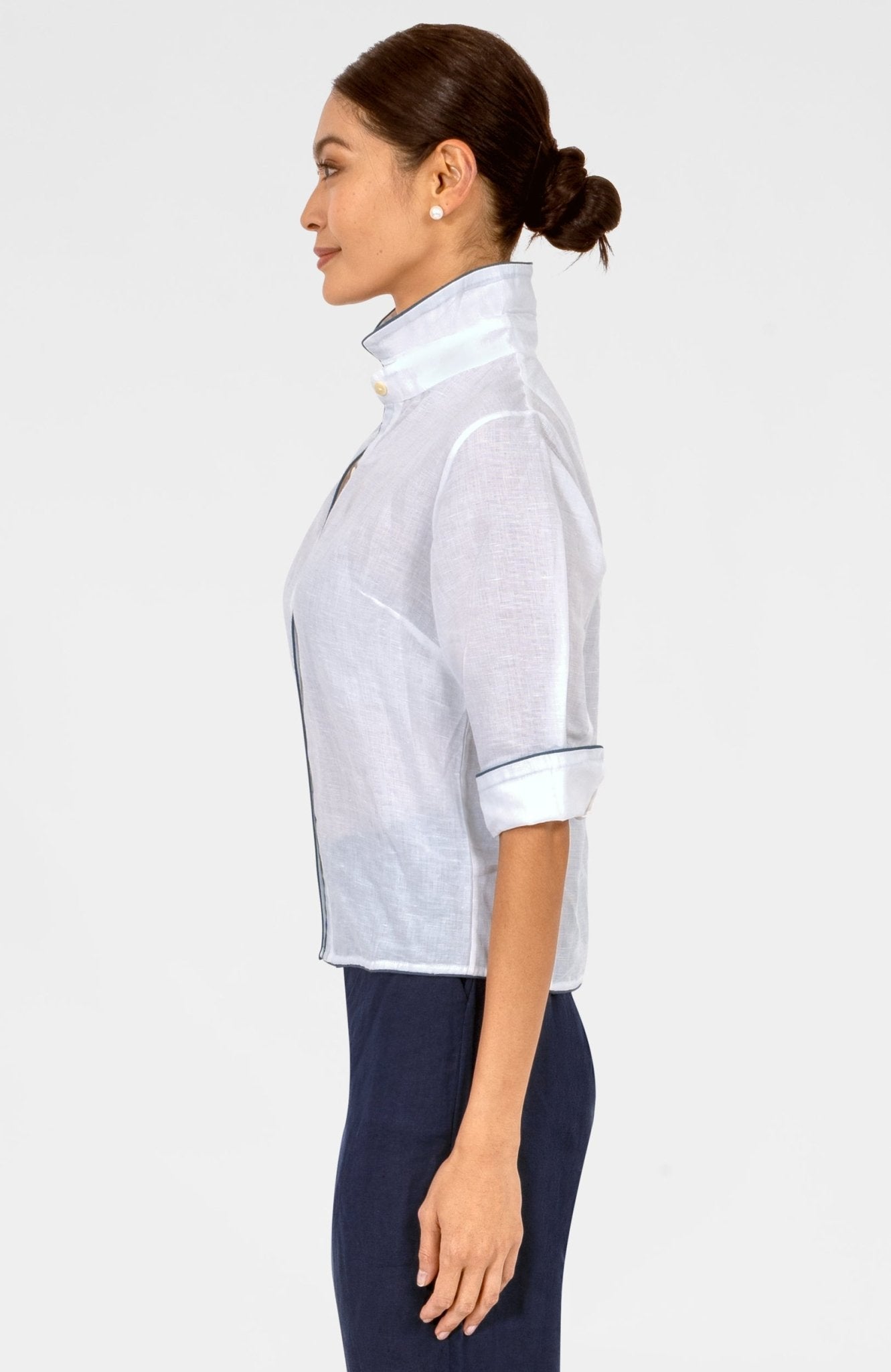 Effortless Top - Linen White Navy