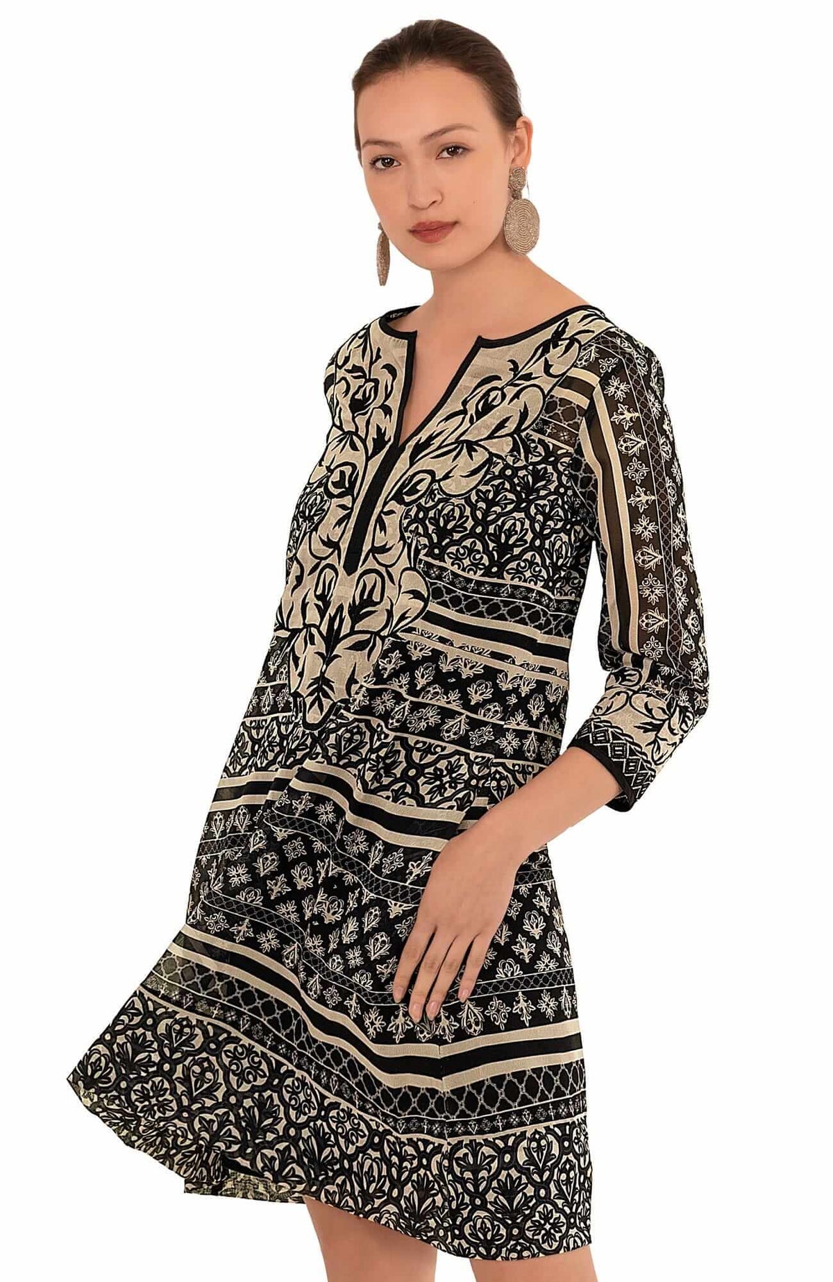 Embroidered Patchwork Swing Dress - Final Sale Black Champagne