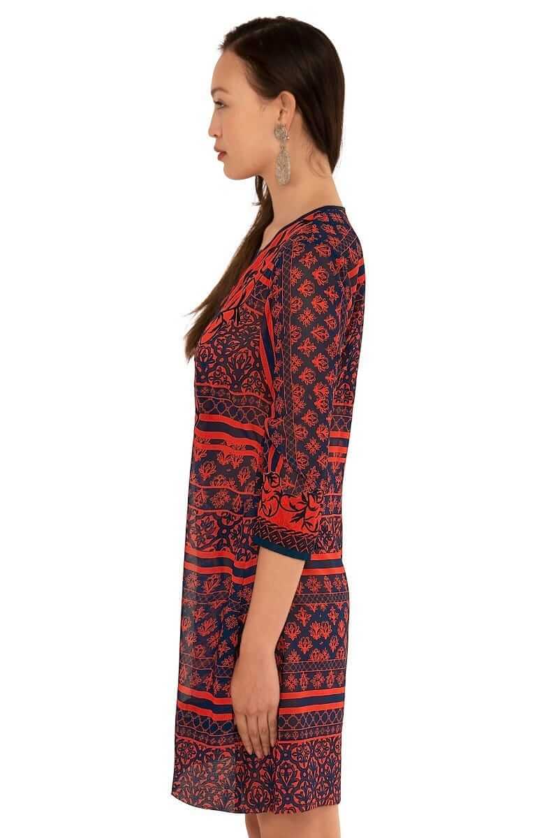 Embroidered Patchwork Swing Dress - Final Sale Navy Red