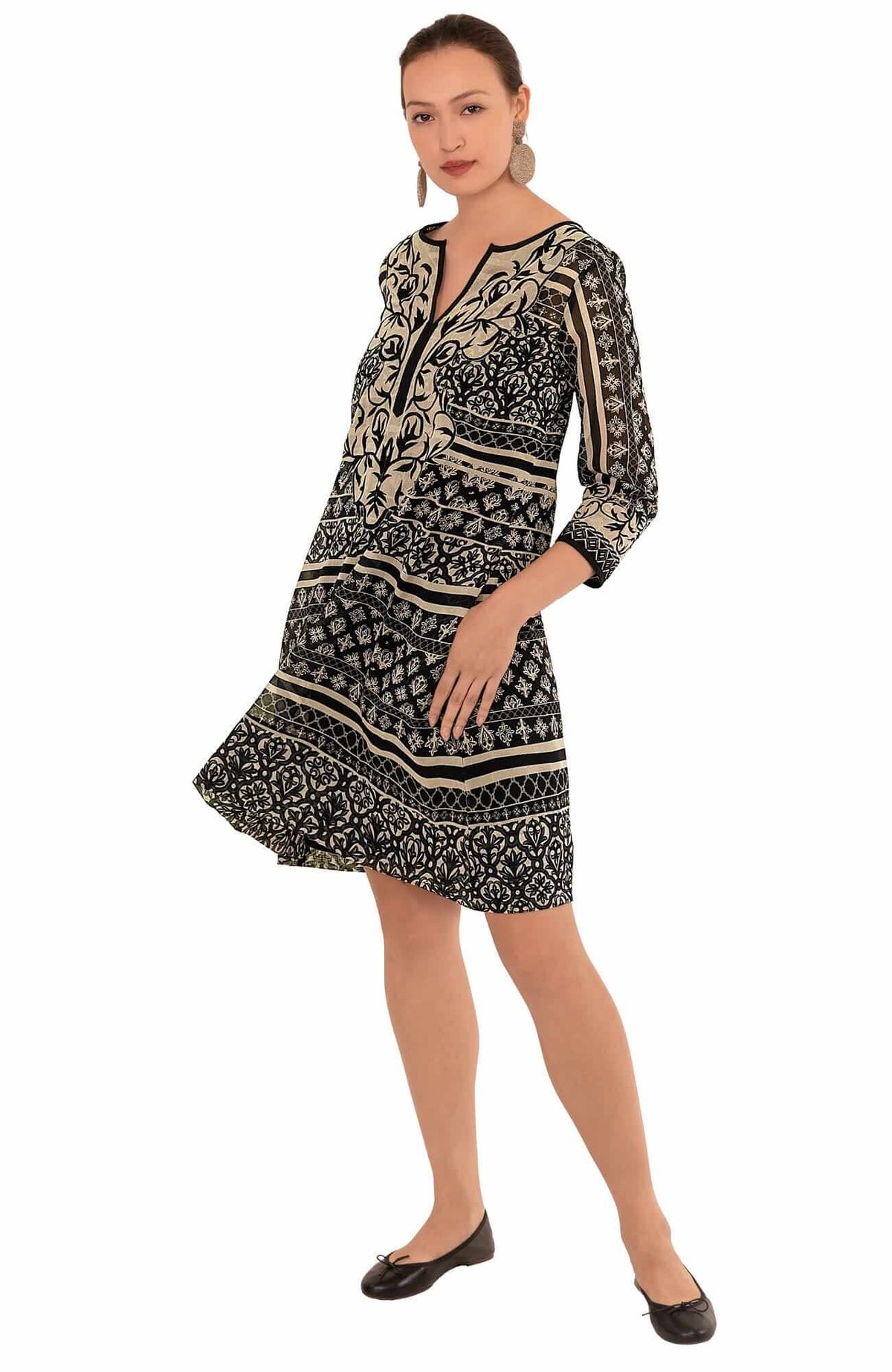 Embroidered Patchwork Swing Dress - Final Sale Black Champagne