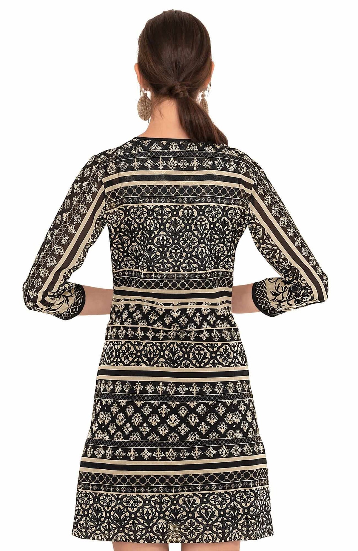 Embroidered Patchwork Swing Dress - Final Sale Black Champagne