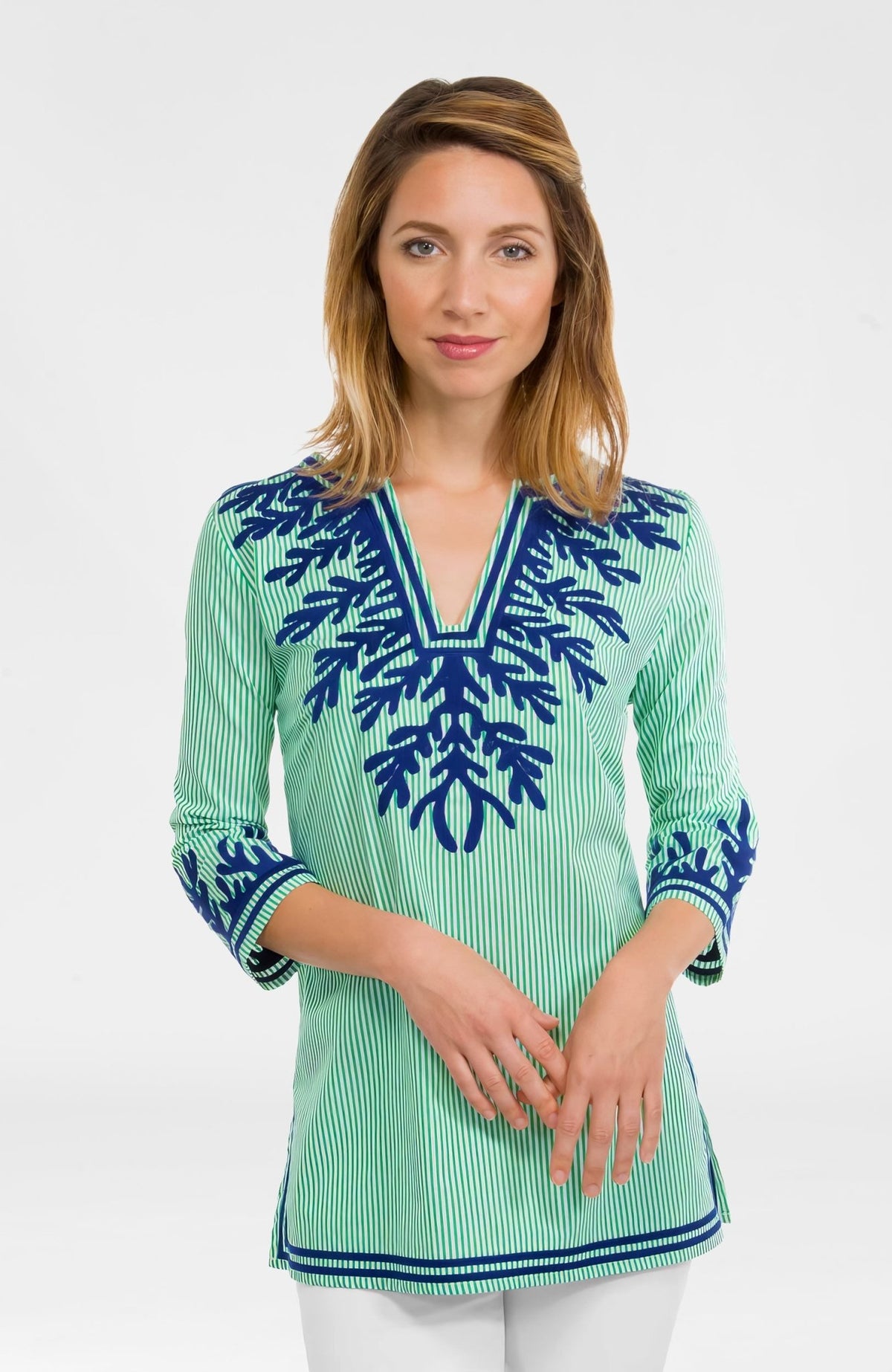 Embroidered Pinstripe Tunic - The Reef Kelly Navy
