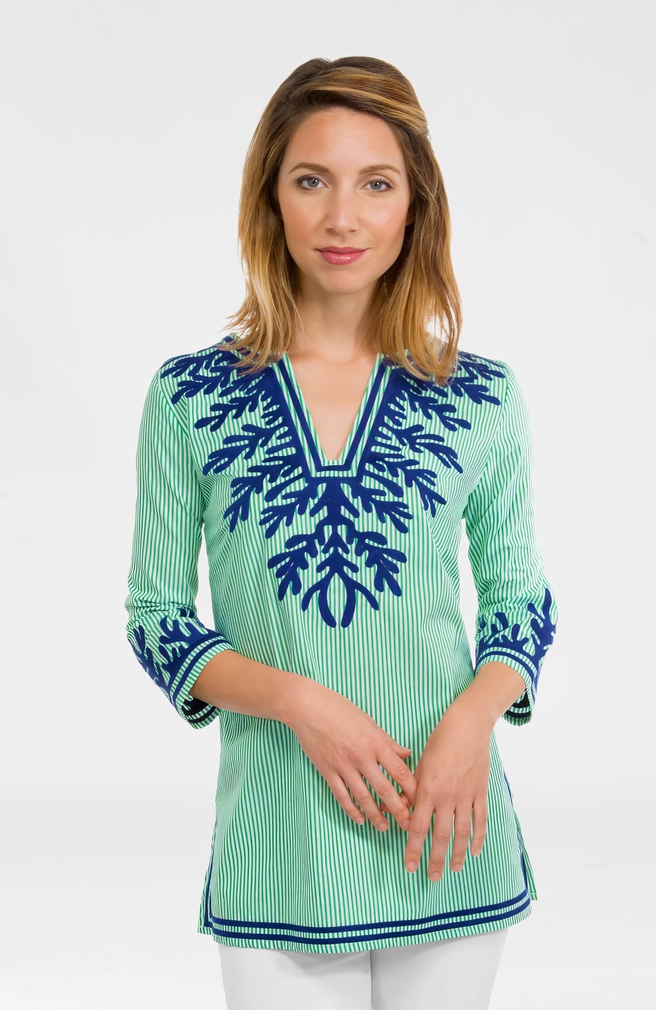 Embroidered Pinstripe Tunic - The Reef Kelly Navy