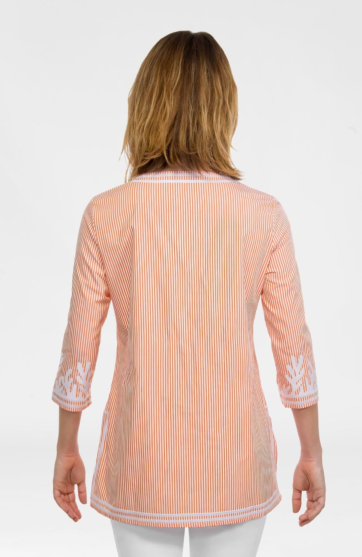 Embroidered Pinstripe Tunic - The Reef Coral White