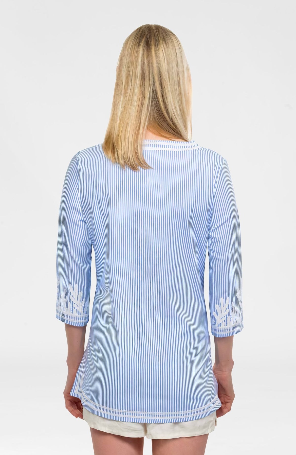 Embroidered Pinstripe Tunic - The Reef Blue White