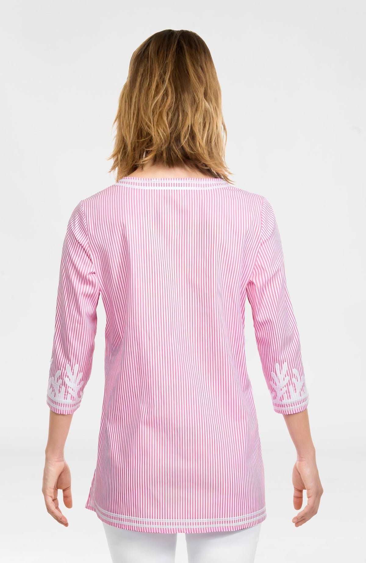 Embroidered Pinstripe Tunic - The Reef Pink White