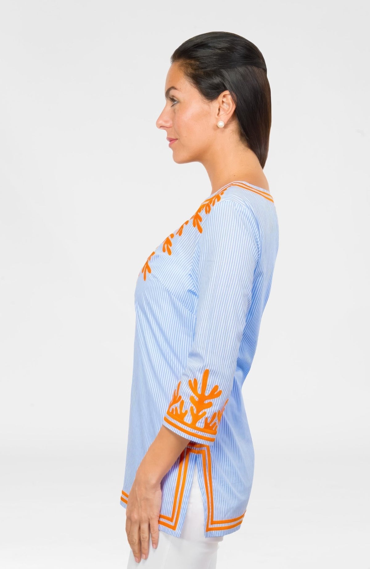 Embroidered Pinstripe Tunic - The Reef Peri Orange