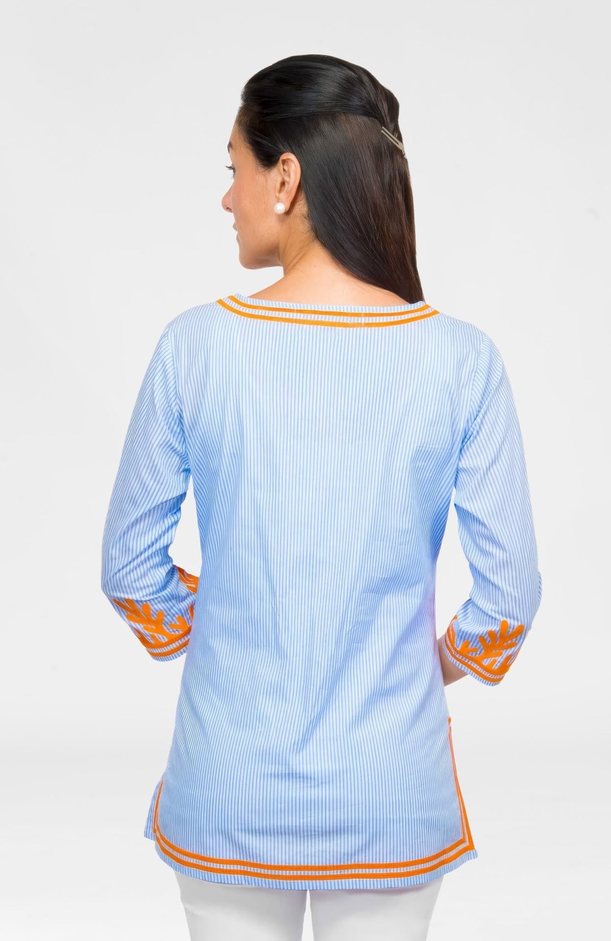 Embroidered Pinstripe Tunic - The Reef Peri Orange