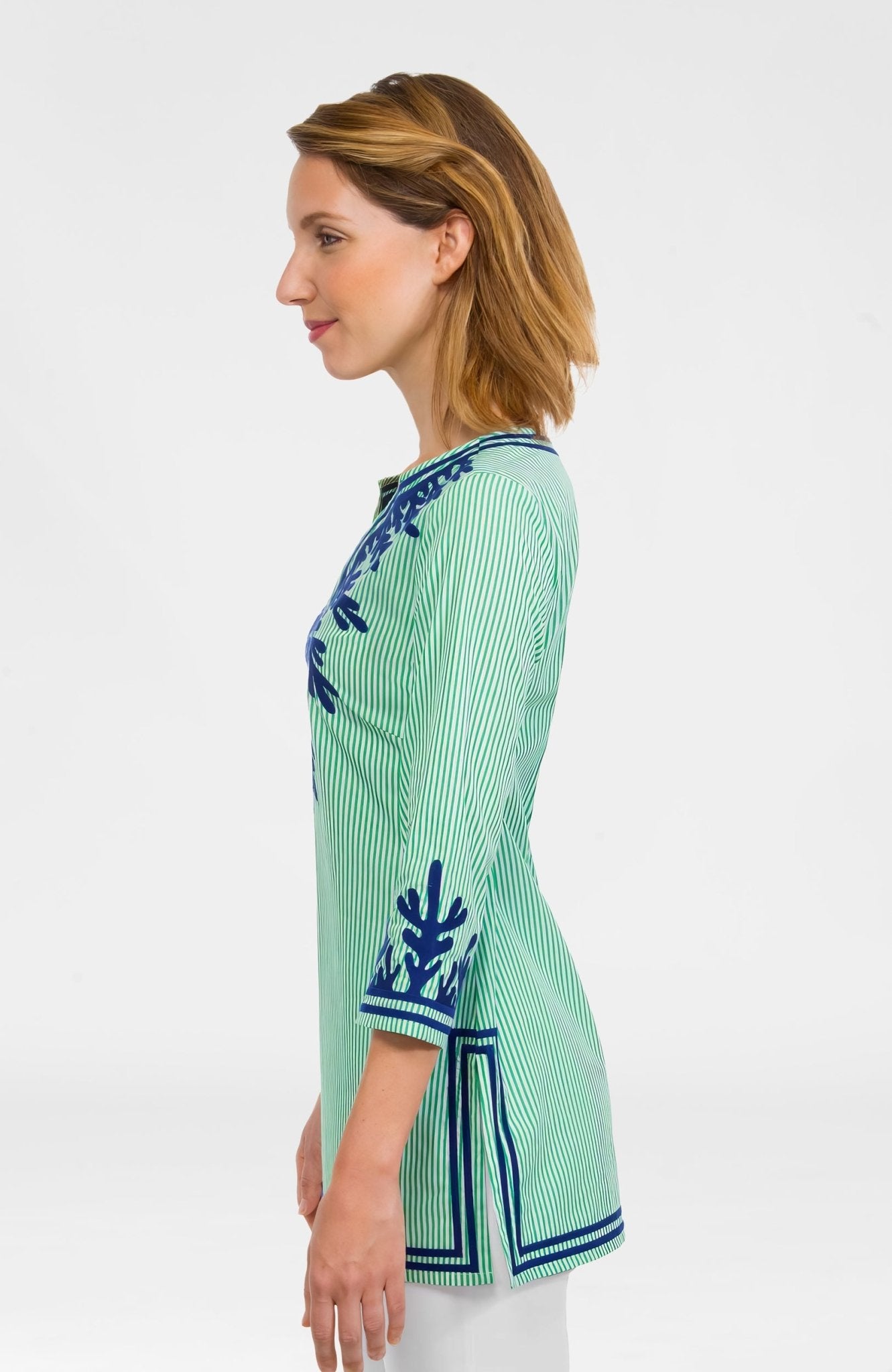 Embroidered Pinstripe Tunic - The Reef Kelly Navy