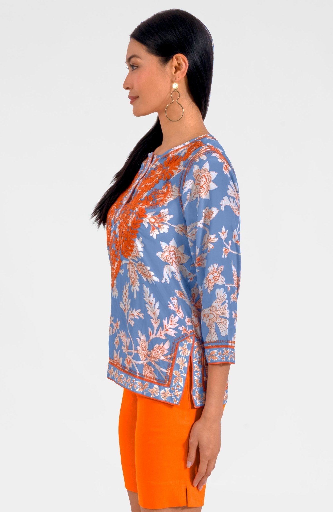 Embroidered Silky Tunic - Stunning Stippling Peri