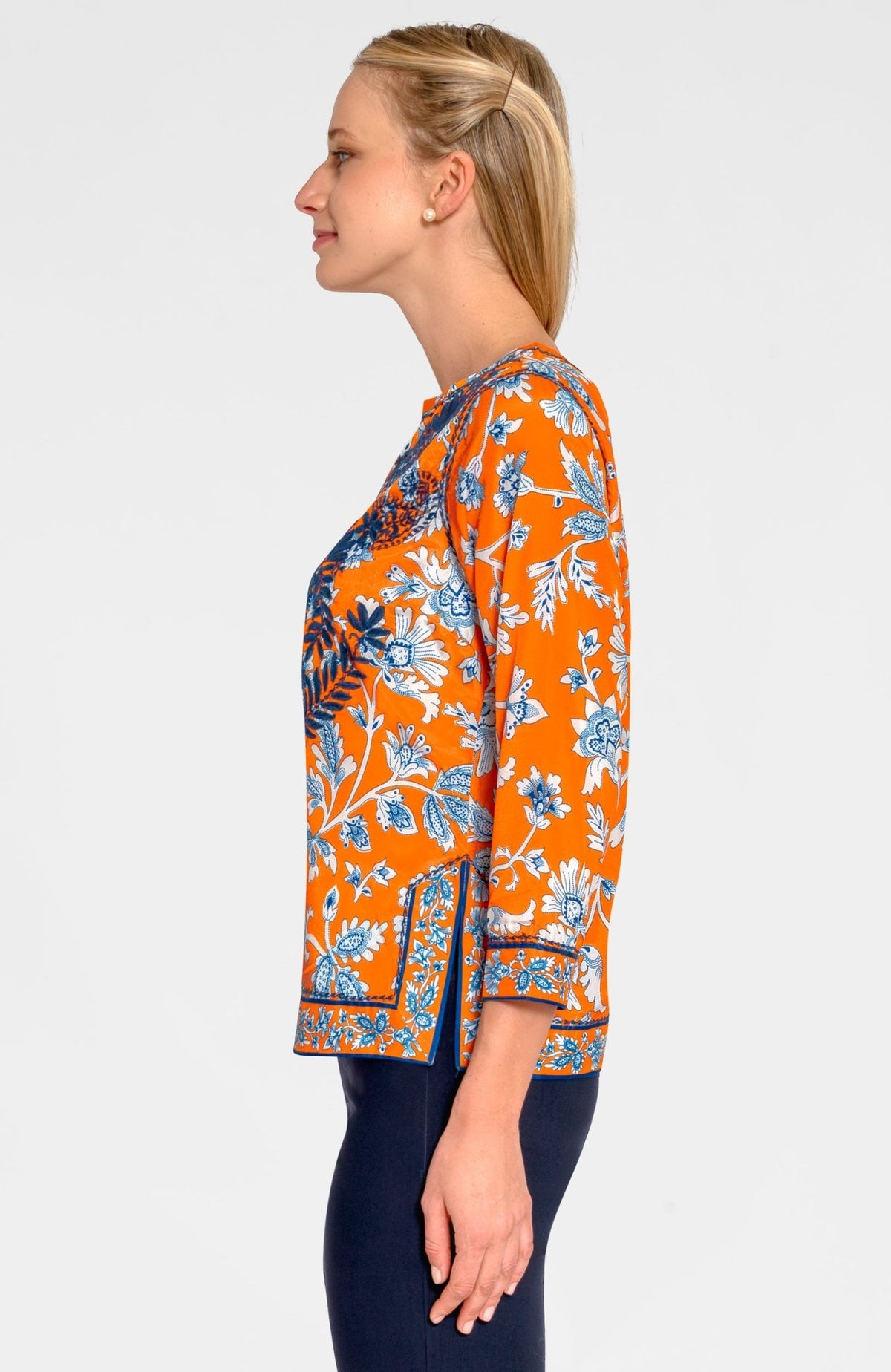 Embroidered Silky Tunic - Stunning Stippling Orange