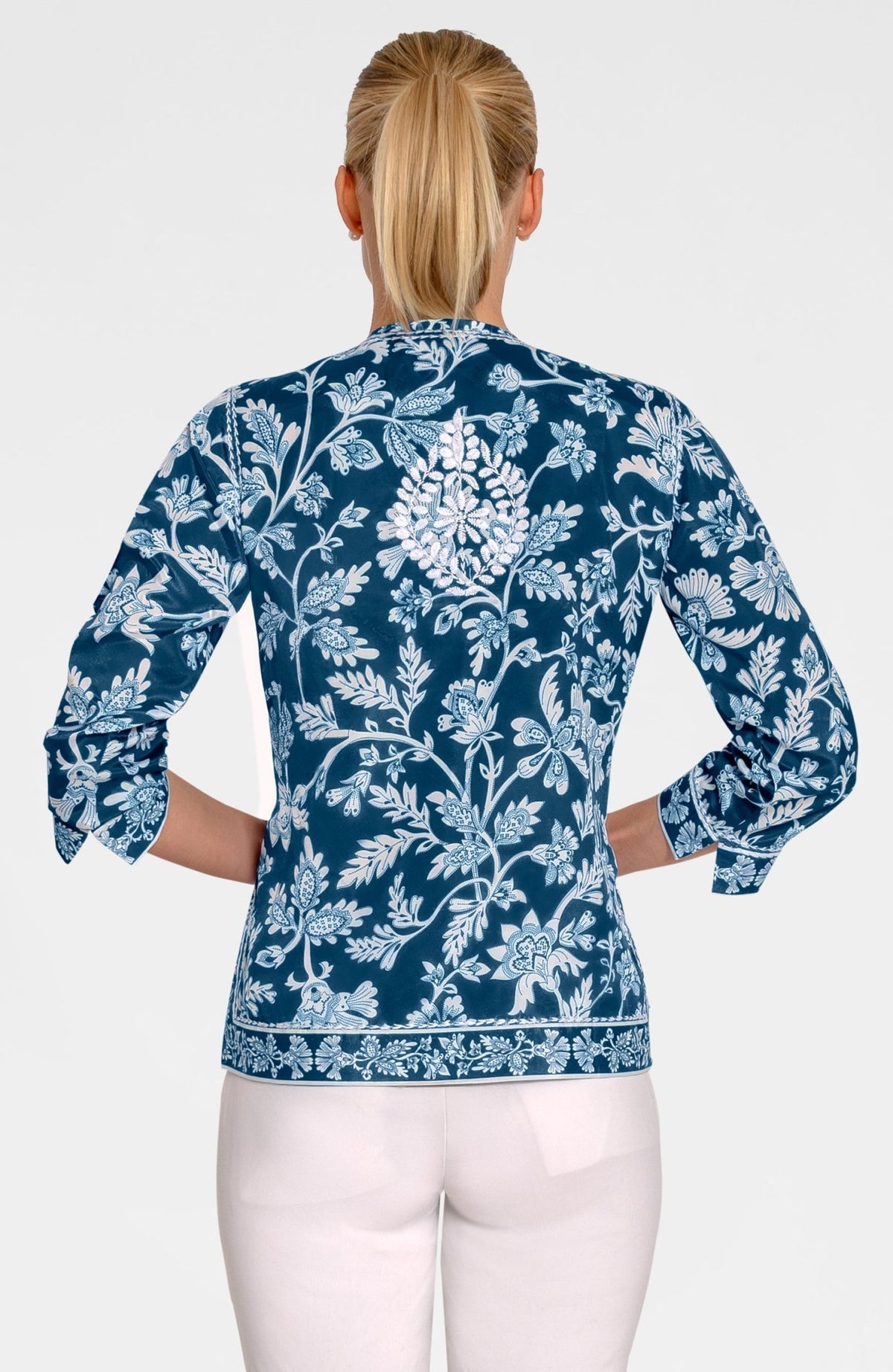 Embroidered Silky Tunic - Stunning Stippling Navy