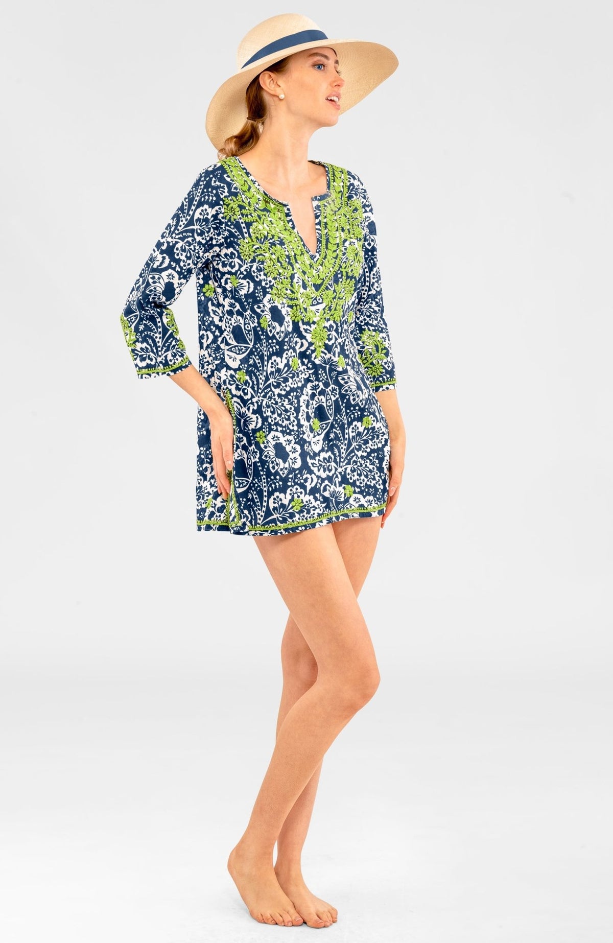 Embroidered Tunic - Flora Navy
