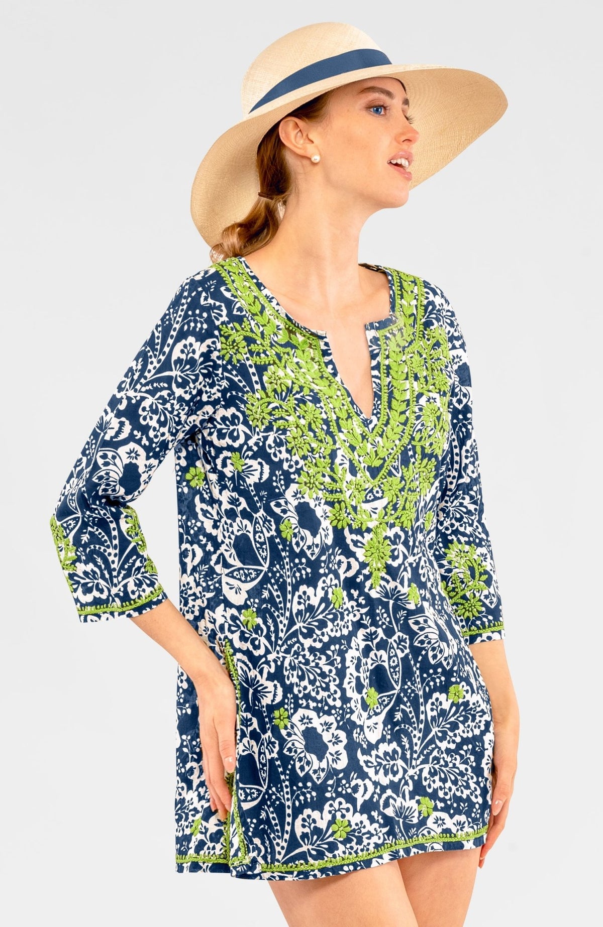 Embroidered Tunic - Flora Navy