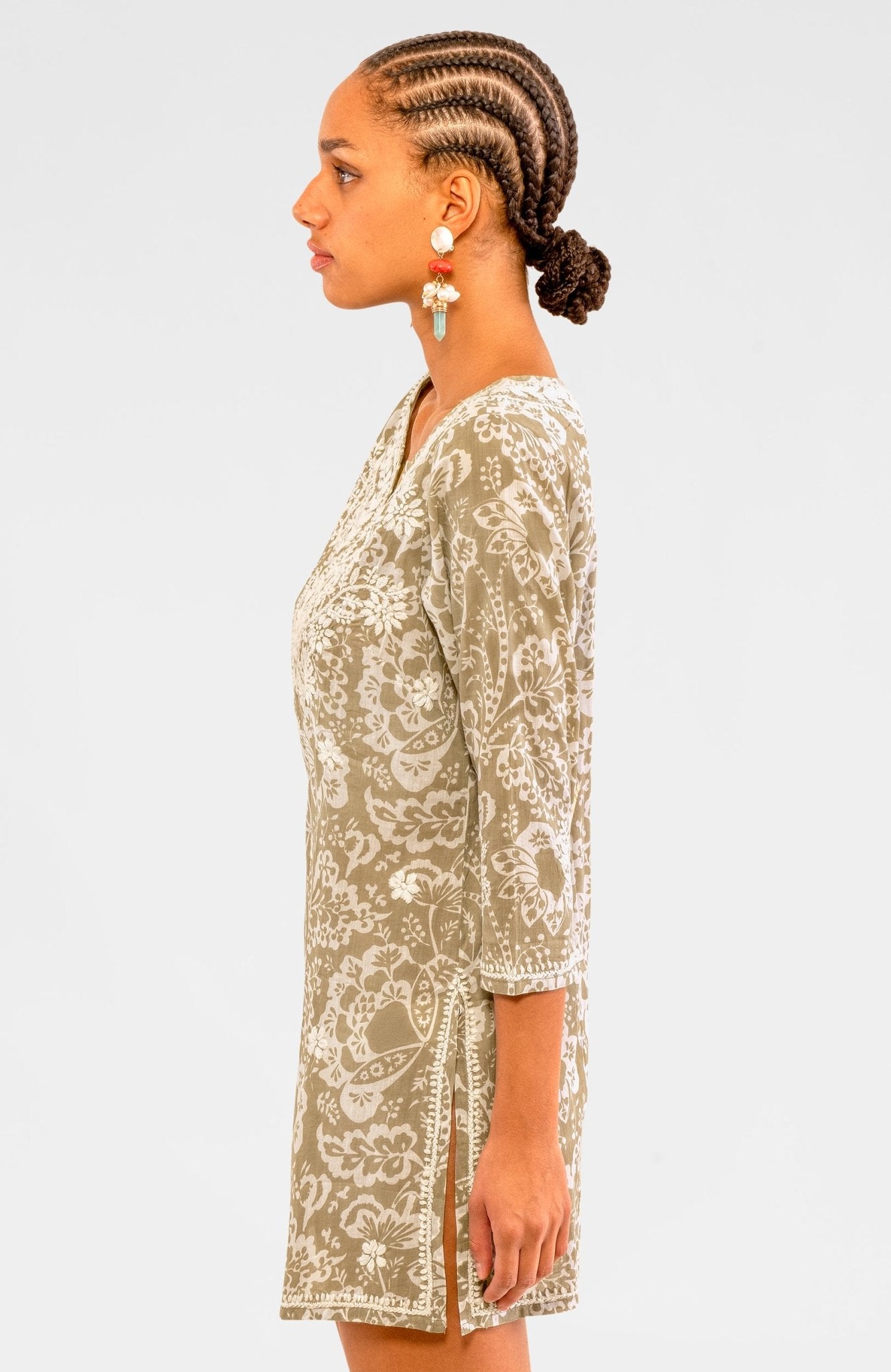 Embroidered Tunic - Flora Khaki