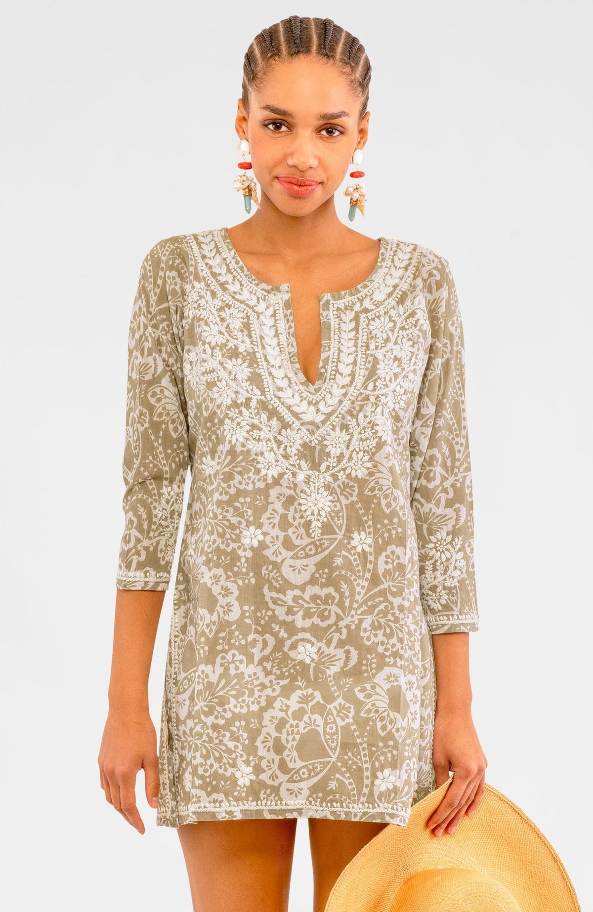 Embroidered Tunic - Flora Khaki