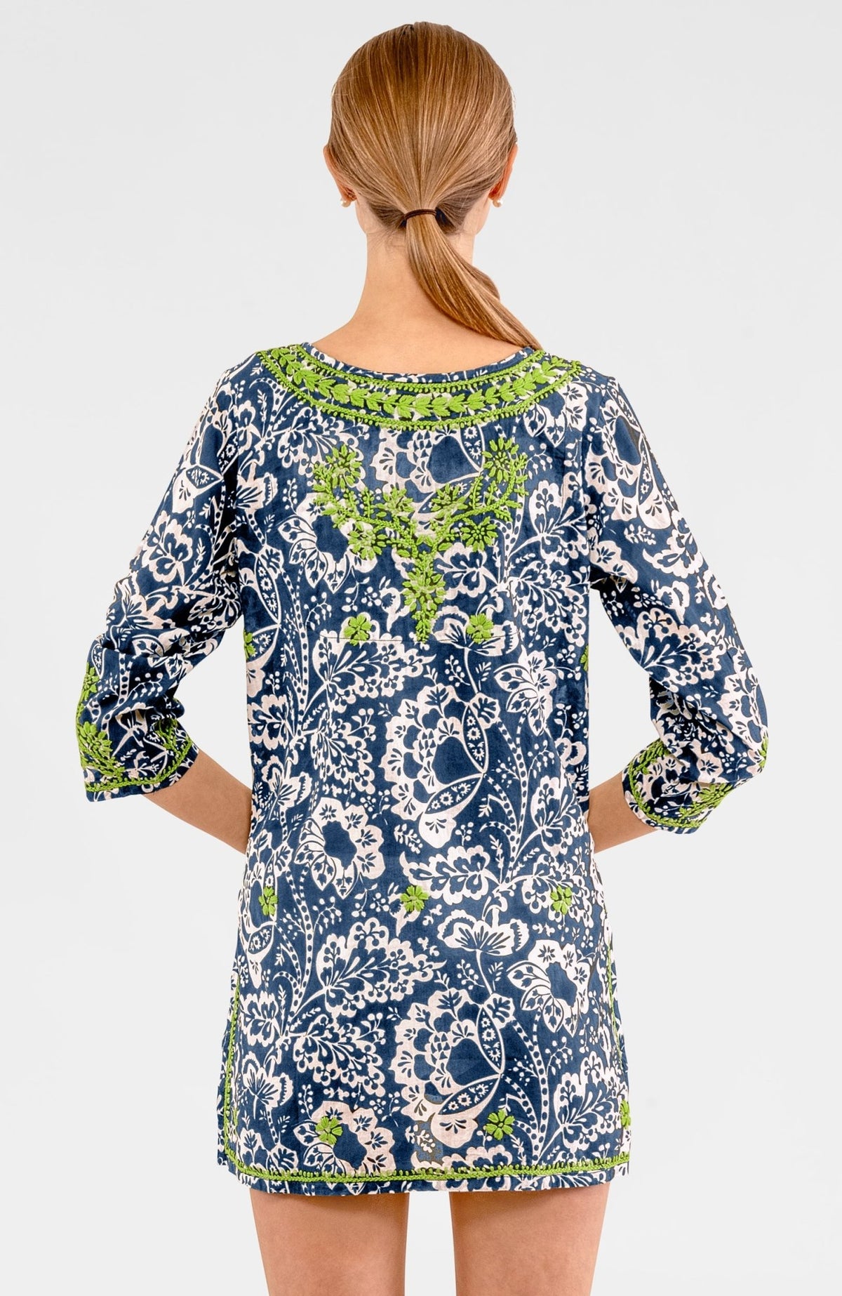 Embroidered Tunic - Flora Navy