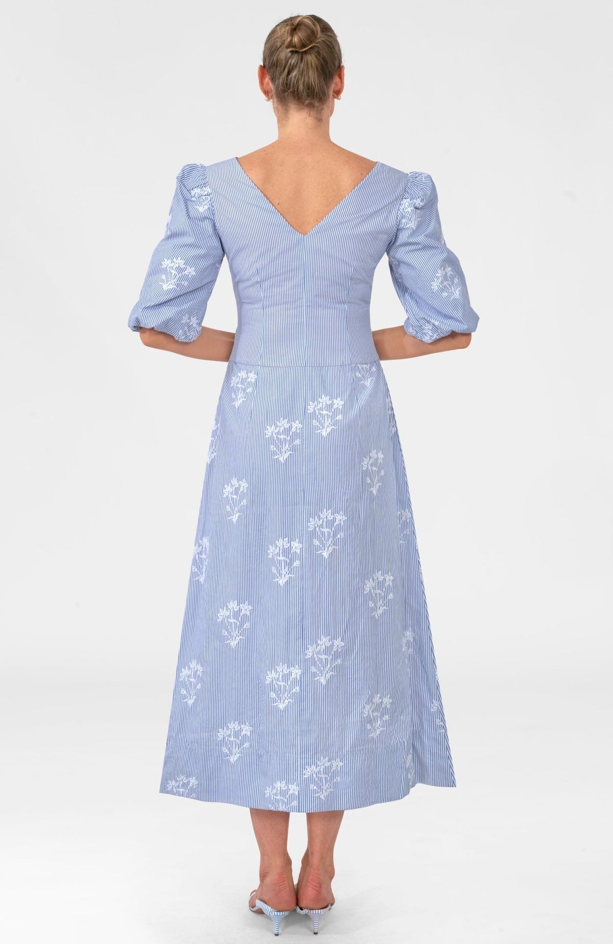 Embroidered Twister Maxi Dress - Stripe Periwinkle