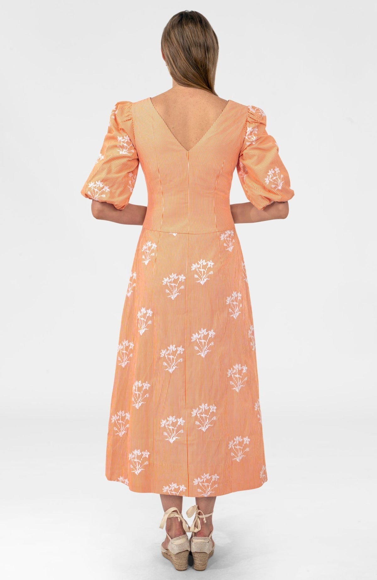 Embroidered Twister Maxi Dress - Stripe Orange