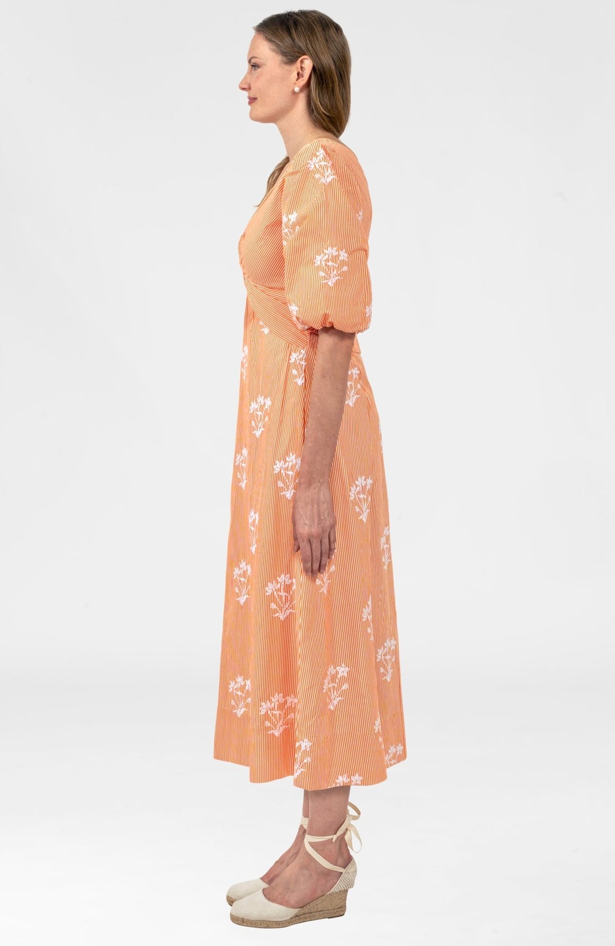 Embroidered Twister Maxi Dress - Stripe Orange