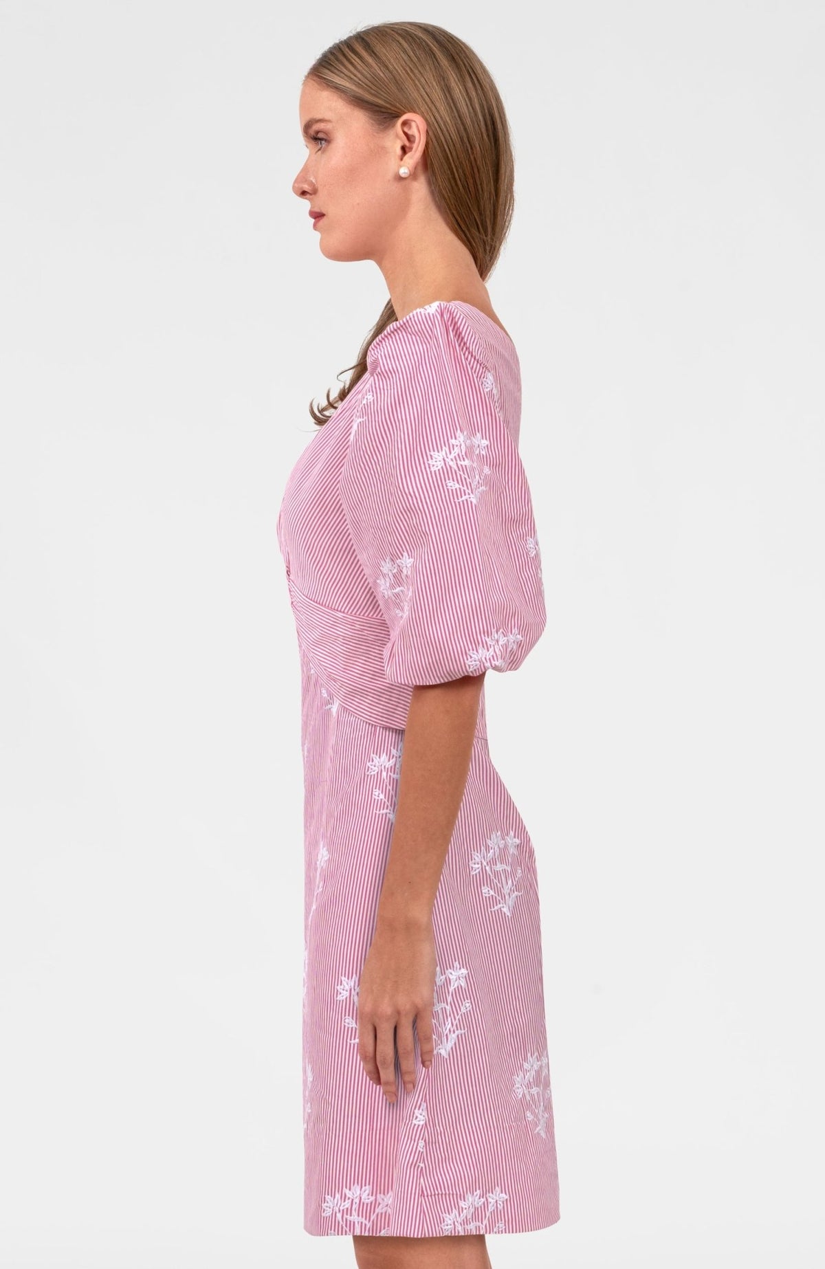pink stripe dress Embroidered Twister Short Dress - Stripe