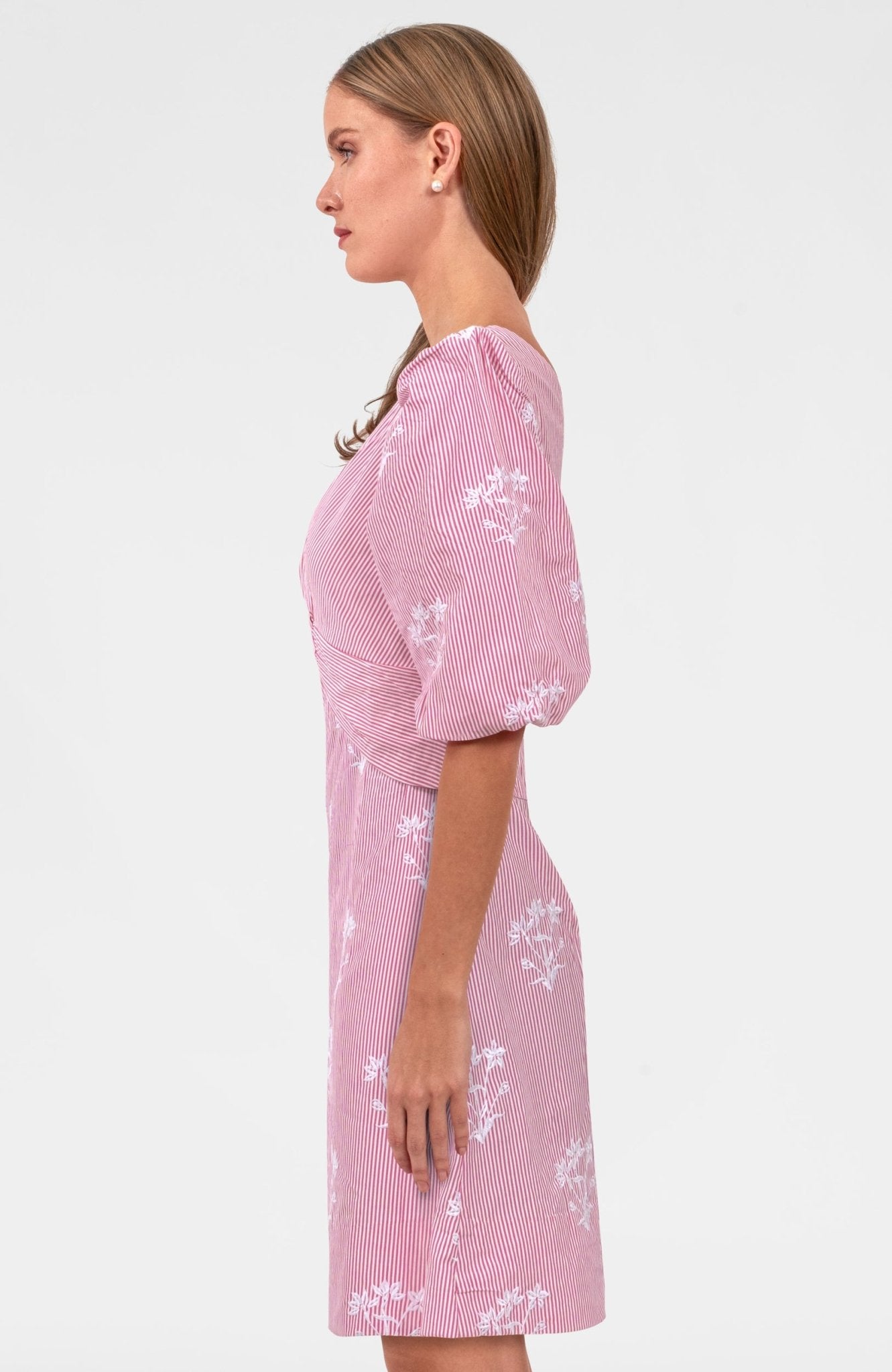 Embroidered Twister Short Dress - Stripe Pink