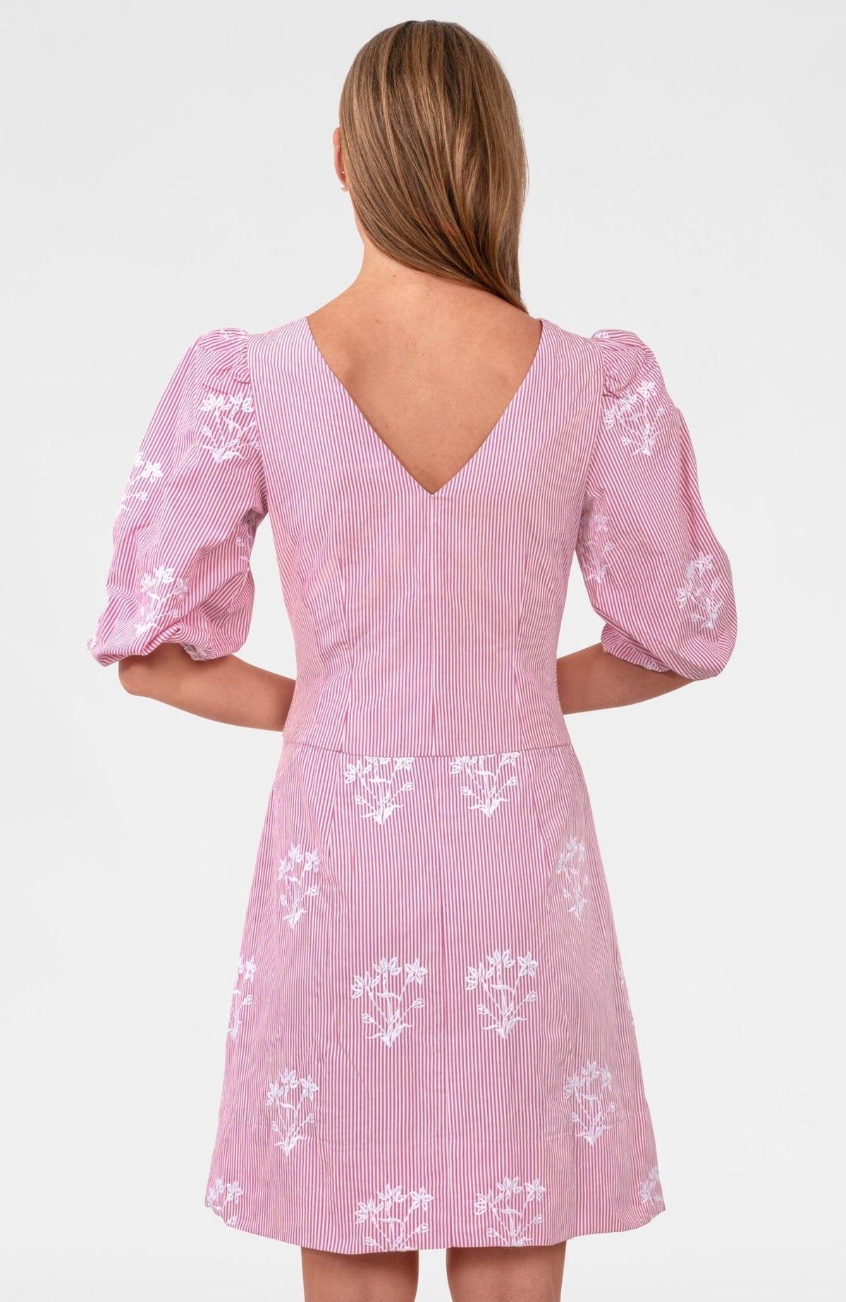 Embroidered Twister Short Dress - Stripe Pink
