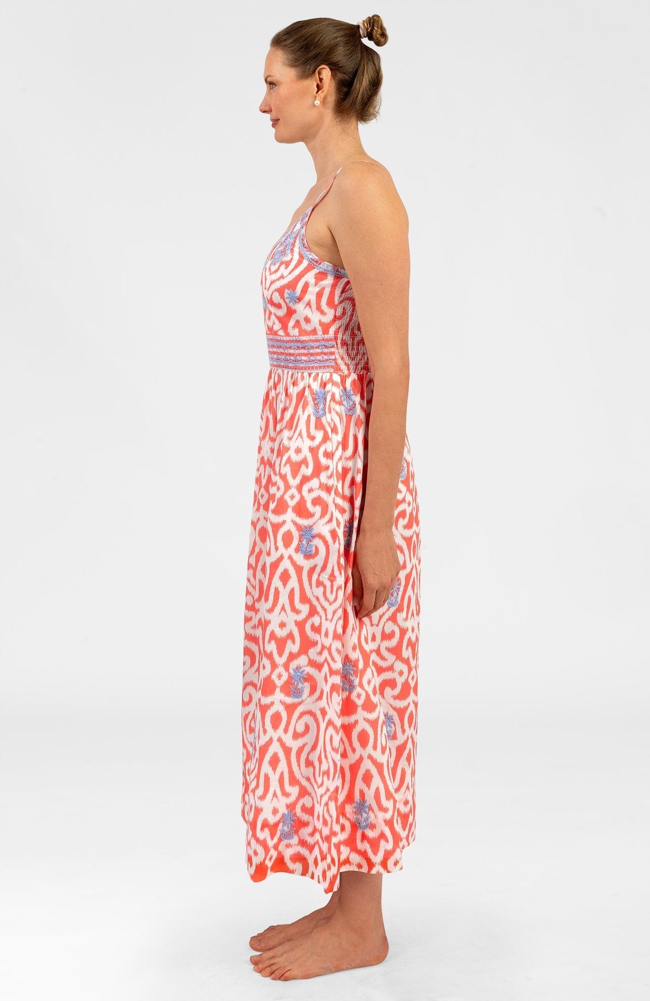 Fiesta Embroidered Cotton Maxi Dress - Arabesque Melon
