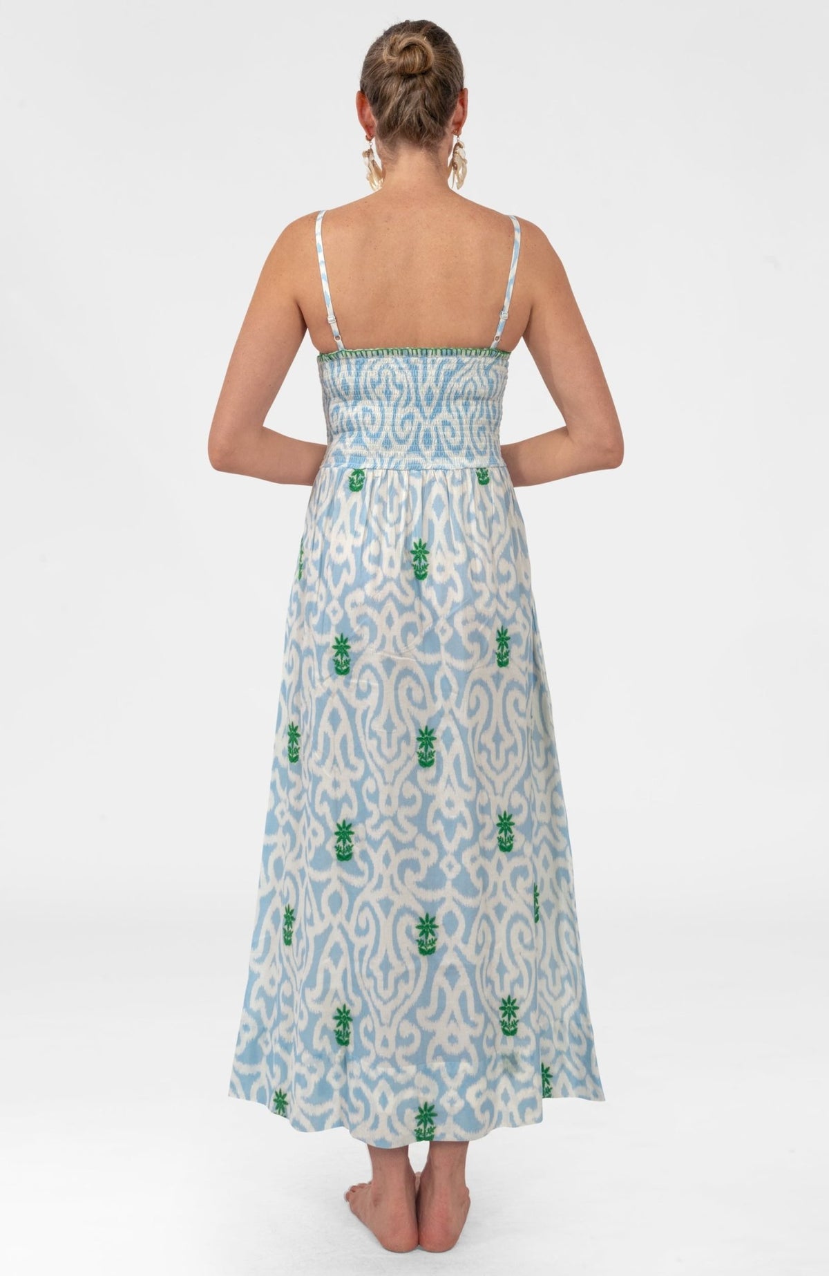Fiesta Embroidered Cotton Maxi Dress - Arabesque Light Blue / Shrimp (XXS) Fiesta Embroidered Cotton Maxi Dress - Arabesque Light Blue / Shrimp (XXS)