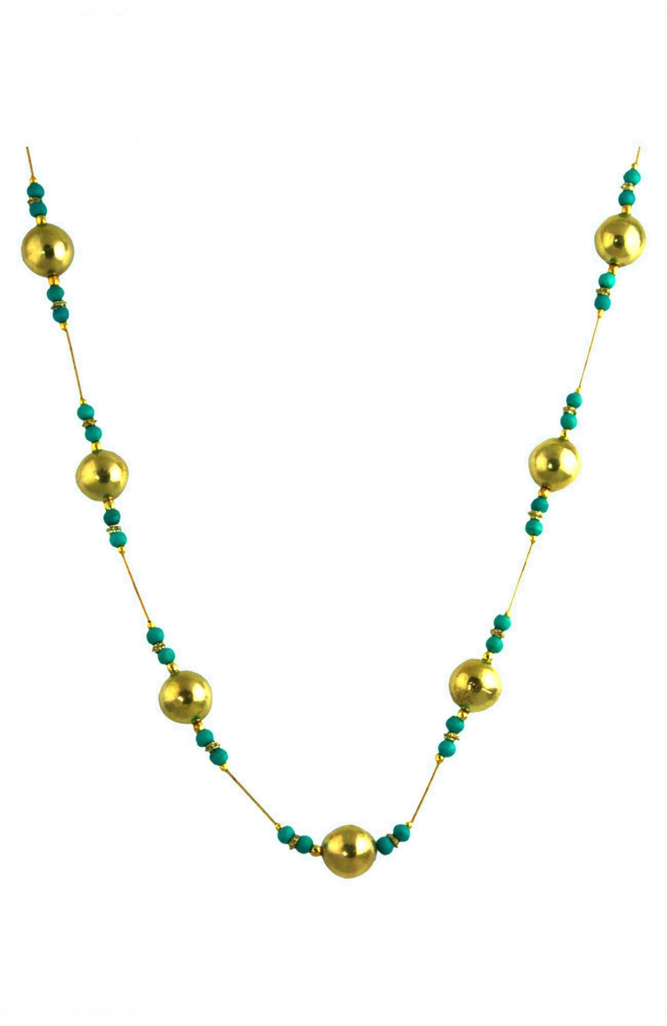 The Turquoise and Gold Round Long Beaded Necklace Default Title