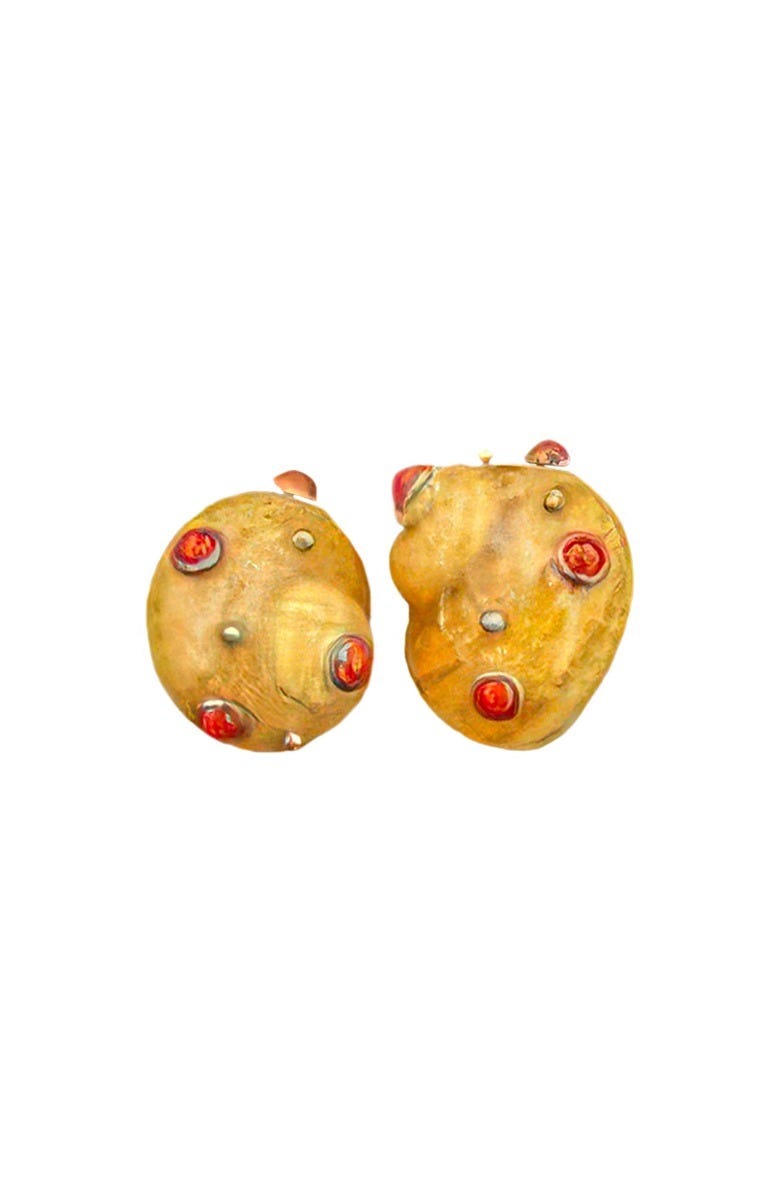 Natural Sea Shell Earrings with Yellow Gold Beads and Bezel Set