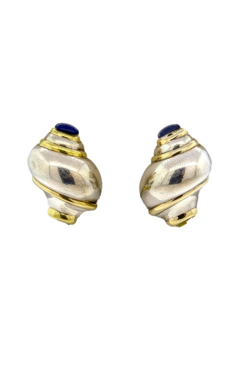 Seaman Schepps Sterling/Gold Lapis Shell Earrings