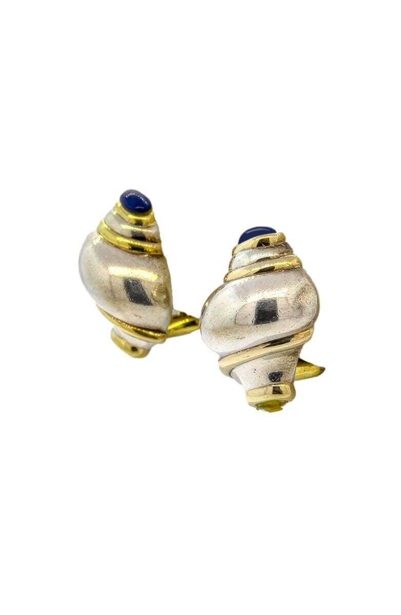 Seaman Schepps Sterling/Gold Lapis Shell Earrings