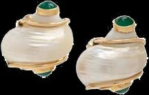 14K Green Onyx Shell Ear Clips Green White None